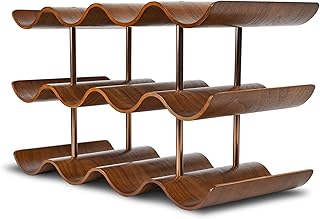 Countertop Wine Rack - 12 Bottle Freestanding Wine Bottle Holder Stand - 3 Tier Wooden Wine Storage Rack - Walnut Wavy Wine Organizer for Cabinet Pantry Home Kitchen Bar