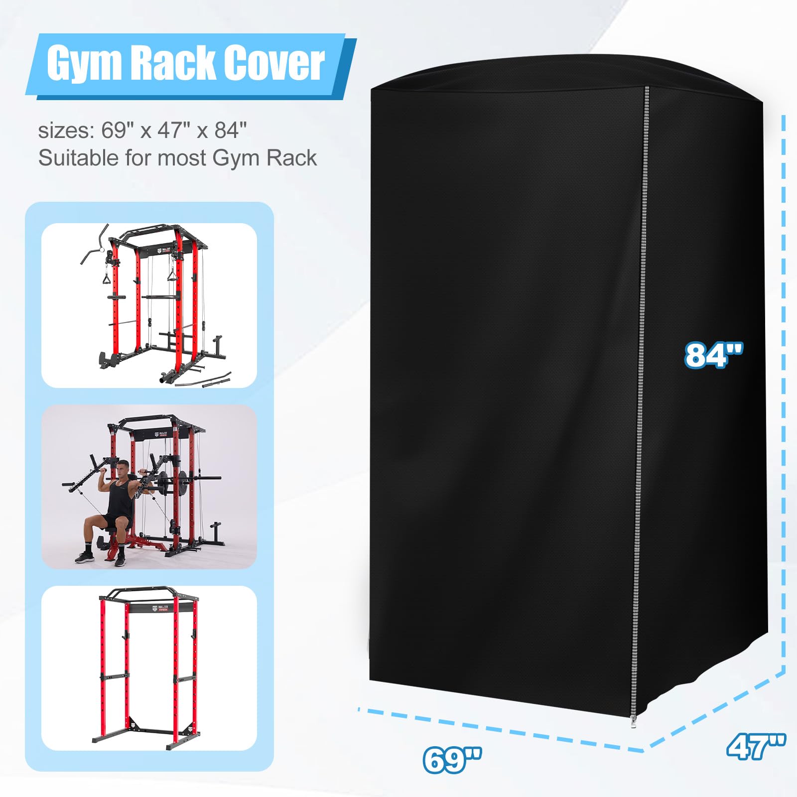 Gpaentsn Gym Rack Cover with Zipper, Waterproof Dustproof Universal Outdoor Gym Equipment Covers for Home Gym Workout Equipment/Squat Rack/Weight Lifting Rack All Season Protective Cover