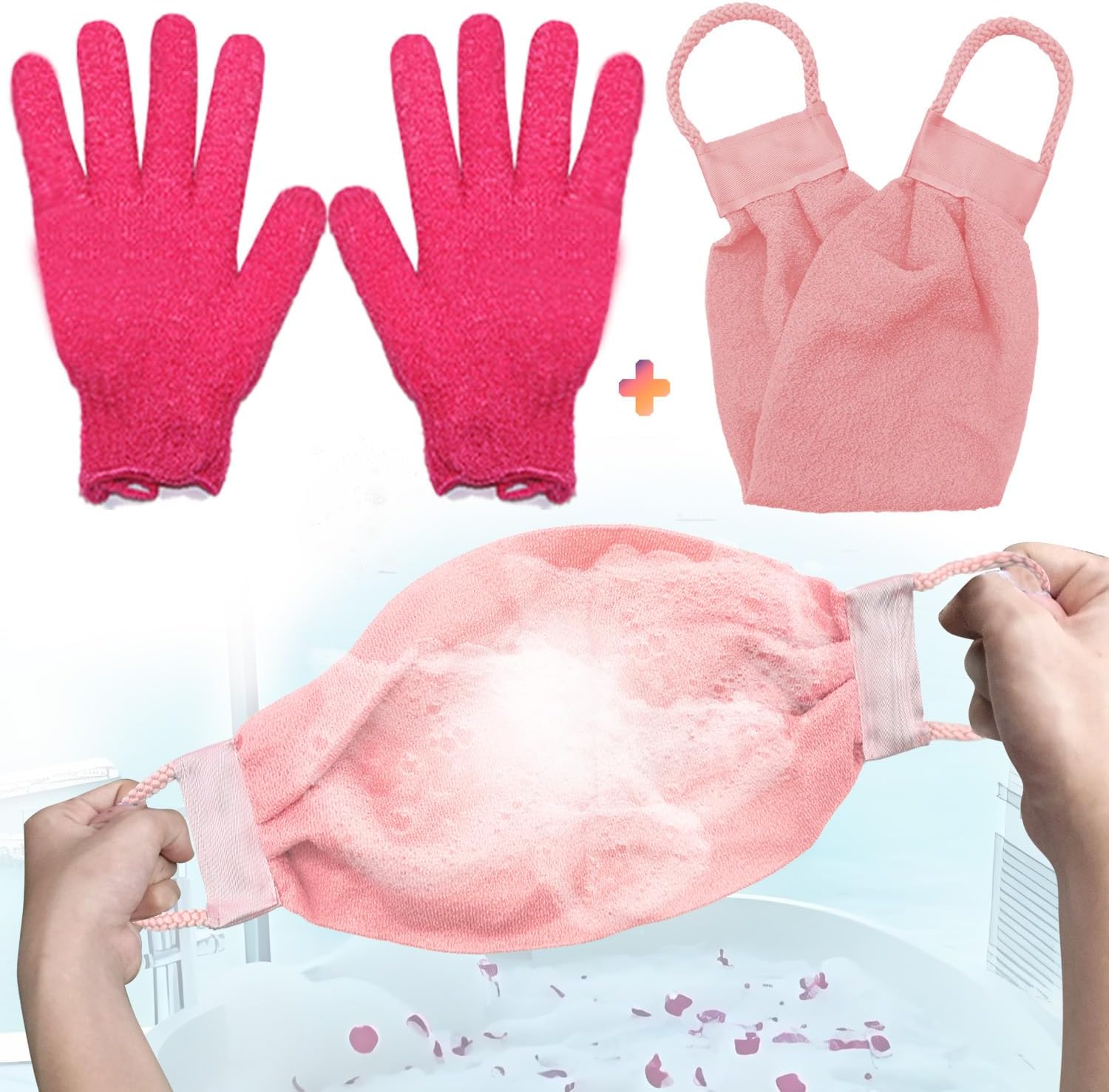 Exfoliating Bath Gloves Body Scrub Wash Mitts Skin Massage Sponge Towel Deep Cleansing Dead Skin Loofah Brush Scrub Luxury Spa Heavy with Face Care Scrubber 2 Pair (Blue) image 5