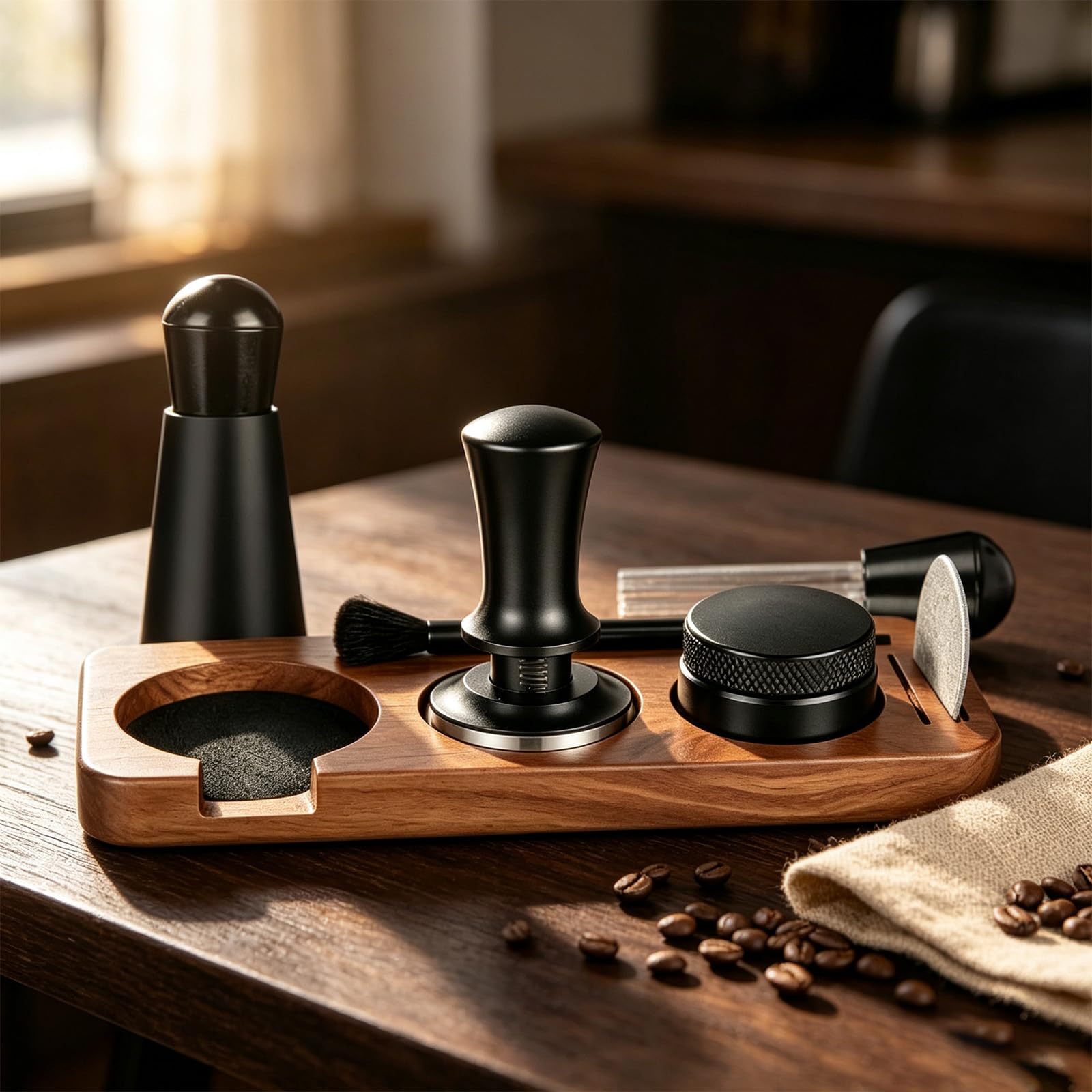 Tamper do espresso 51 mm, 7 sztuk z igłą do espresso, tamper i dystrybutor, matą do ubijania kawy, pierścień dozujący, igły, puck screen, stacja tampera i szczotka do czyszczenia ekspresu do espresso