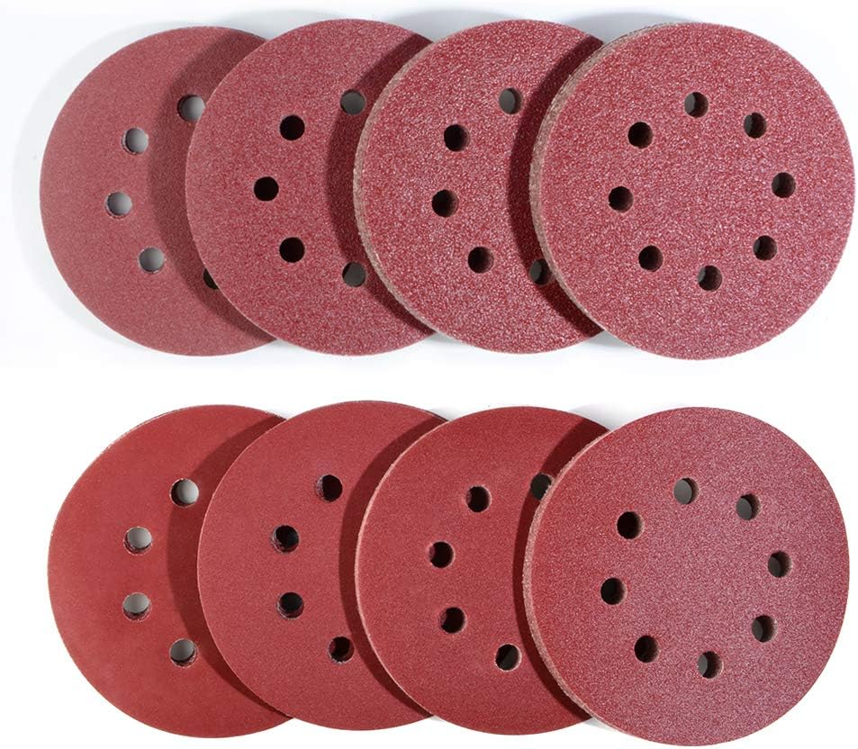 80pcs 125mm Sanding Discs, Hook and Loop 10 x 40/60/80/120/180/240/320/400 Mixed Grit, 8 Hole 5 Inch Round Sanding Discs Pads for Random Orbital Sander by Taspire