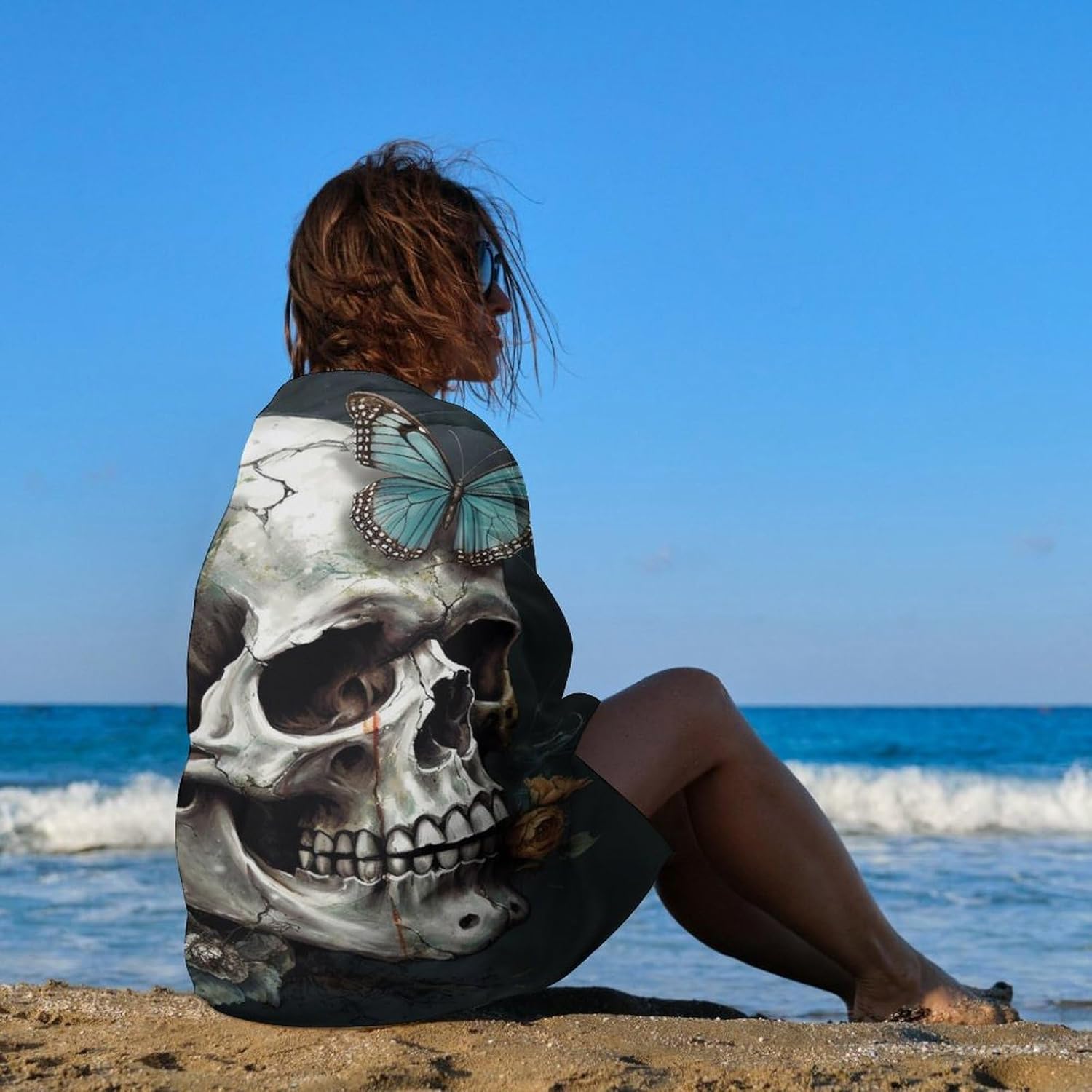 Swimming Towel, Butterfly and Skull Printed Fashion Towel,Portable Towel,Durable Towel