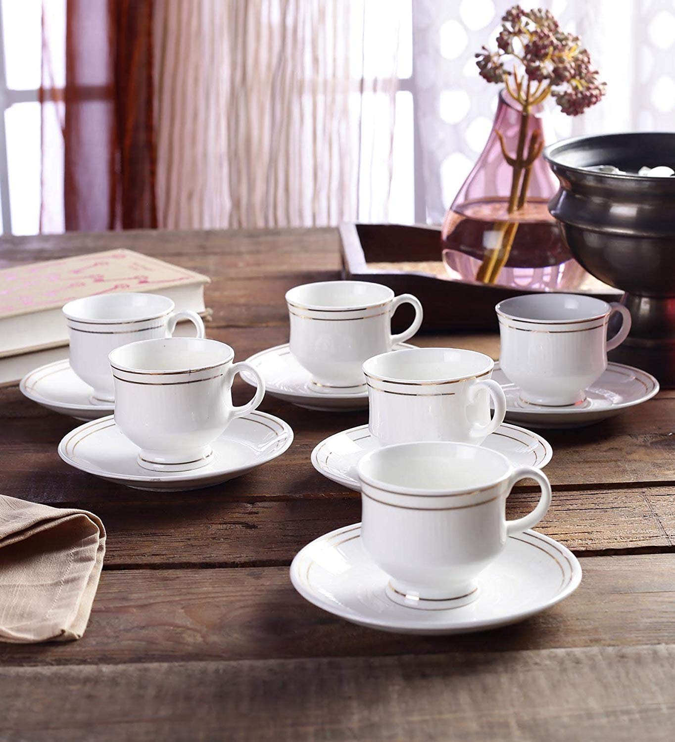 【値下げ】  Fine Bone China Buy Home-Cart Bone China Gold Line Tea & Coffee Cups Mugs 6 Cups
