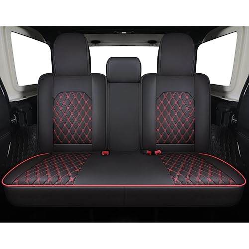 Aierxuan Jeep Wrangler JK JL 4-Door Back Seat Covers Custom Fit 2007-2026 Unlimited Rubicon 392 Sahara Willys Sport High Altitude 4X4 Truck Pickup Waterproof Leather(Rear Seat/Black-Red)