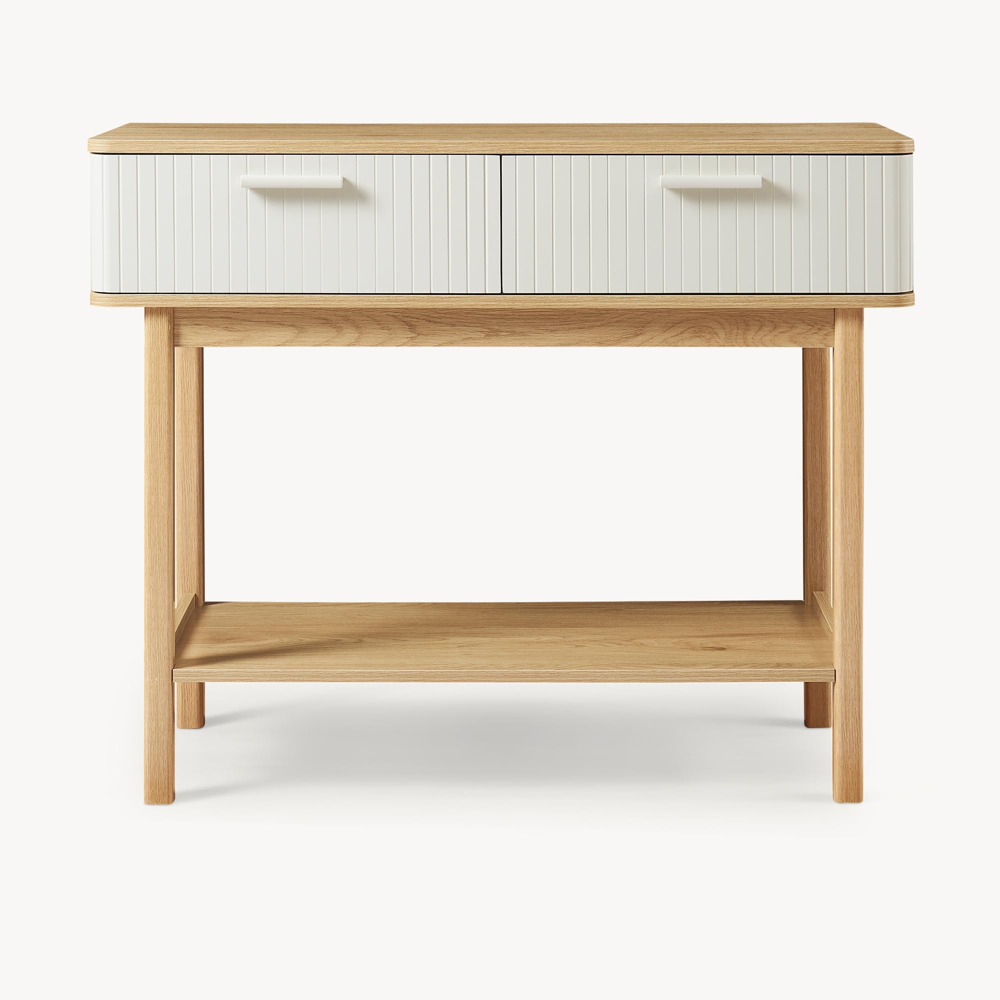 [en.casa] Mueble Recibidor Ferrersp Mesa Consola Mesa de Entrada con 2 Cajones y 1 Estante MDF Patas de Pino 100 x 40 x 80 cm - Roble/Oatmeal