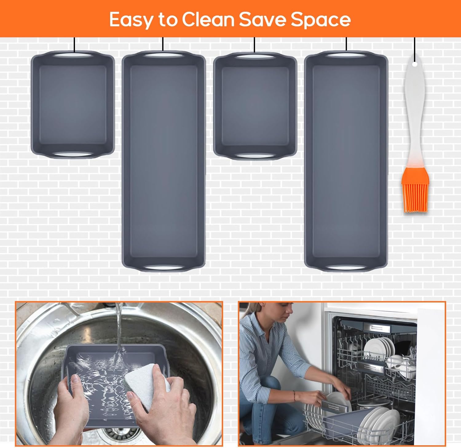 Baking Sheet Pan Dividers,Silicone Sheet Pan Set Nonstick Silicone Baking Trays wiith Oil Brush Baking Pans Set Reusable Bakeware Pan Dividers Oven Air Fryer Freezer Safe BPA Free