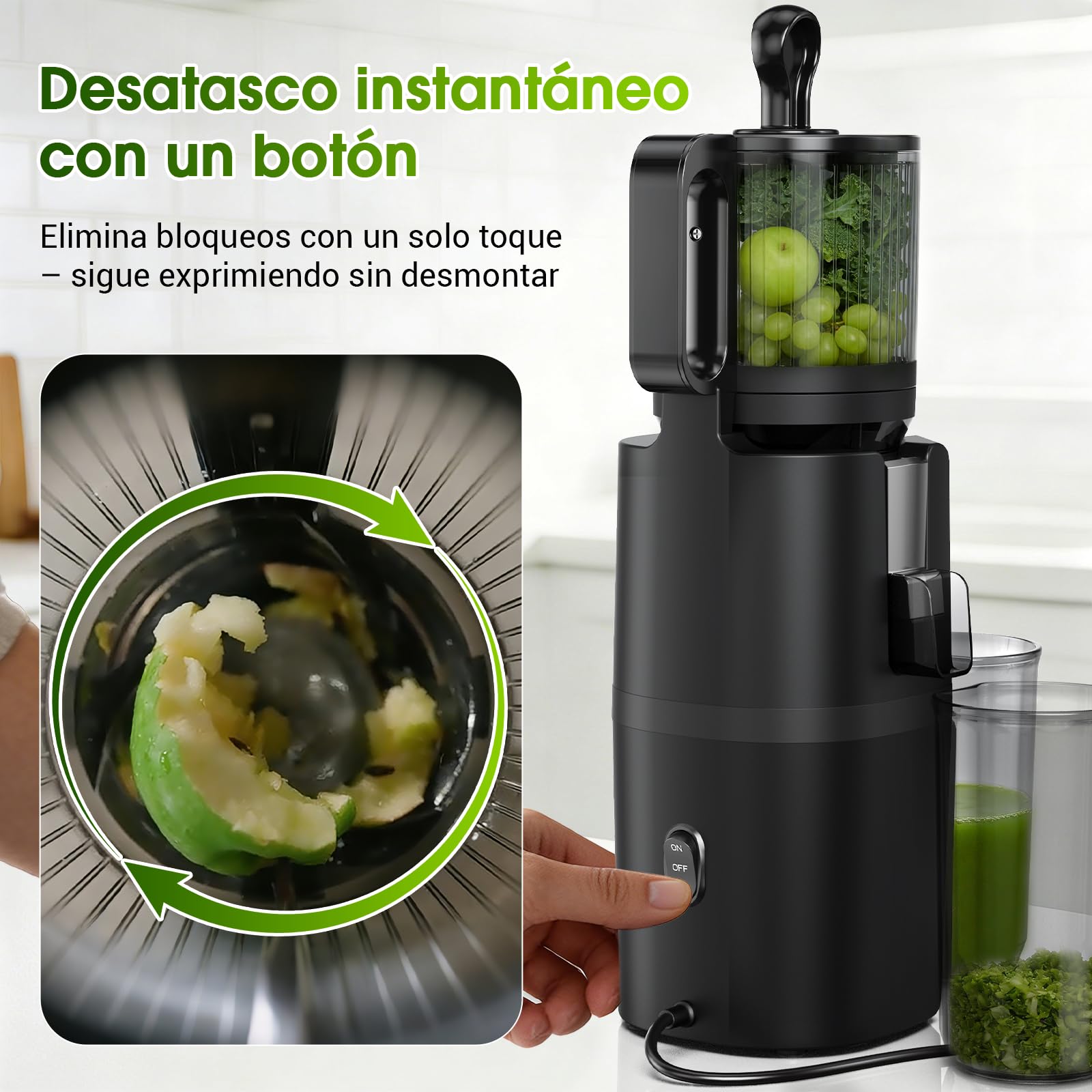 WETIE Extractor de Zumos y Verduras, Licuadora de Prensa en Frío con Boca Extra Grande 120mm, 99% Rendimiento, Slow Juicer Silencioso, Fácil de Limpiar, Incluye 2 Vasos