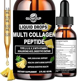 Multi Collagen Peptides Liquid Drops for Women & Men-Type I, II, III, V, X丨Hydrolyzed Collagen Peptides, Collagen Proteins W. Hyaluronic Acid, Biotin & Vitamin C for Hair Skin & Joint Gut Health