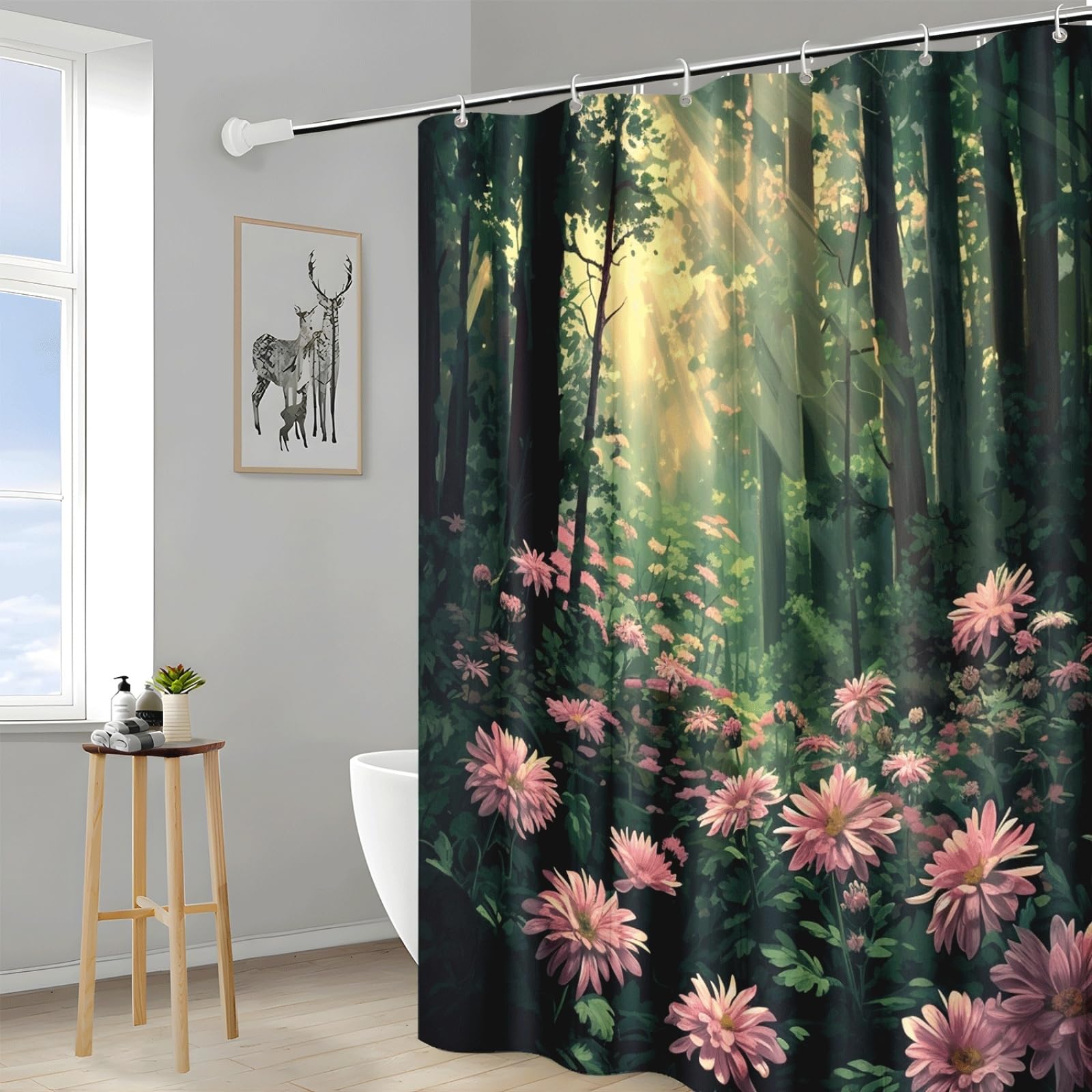 Tenda Doccia Albero Verde Scuro Tenda Doccia Antimuffa Impermeabile Poliestere Lavabile con 12 Ganci Facile da Installare Tende Finestra Bagno per Dormitorio Hotel(180x220cm)