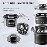 KONE Extended Garbage Disposal Flange with Strainer and Stopper, Deep 304 Stainless Steel Kitchen Sink Flange for 3-1/2 Inch Standard Sink Drain, Convenient for Water Storage and Drainage Black