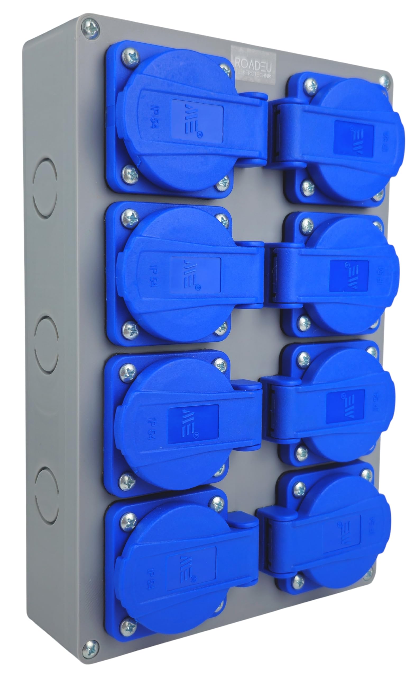 RoadEu Multipresa 8 Prese IP44 Verticale | Schuko 230V/16A | Scatola di Derivazione Pre-cablata | Quadro Elettrico Industriale per Officina Cantiere