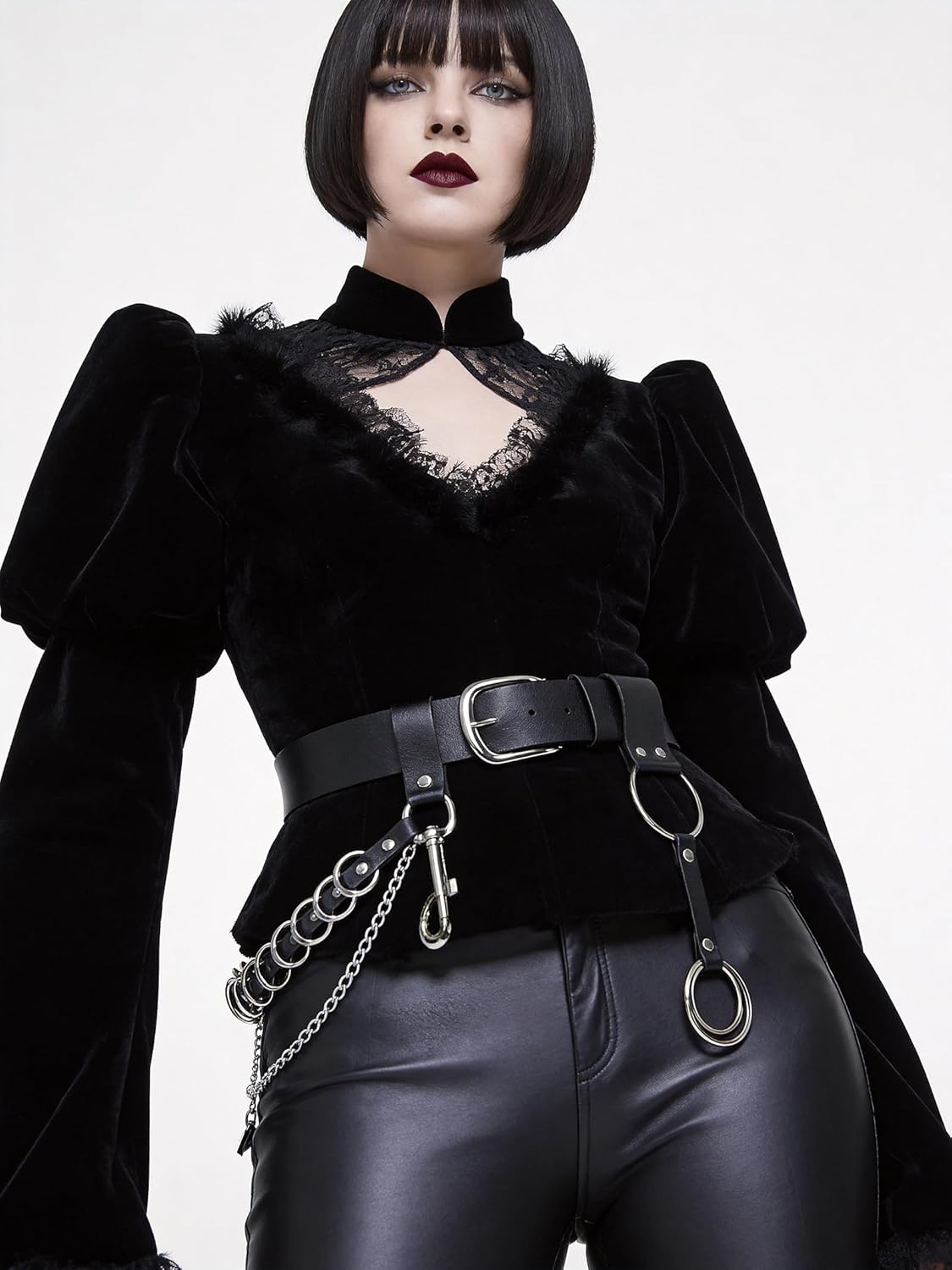 Women Punk Chain Belt, Adjustable Faux Leather Waist Belt with Alloy Rings & Clip Chain, Gothic Street Fashion Accessories(Waist 25.2-35.4in)