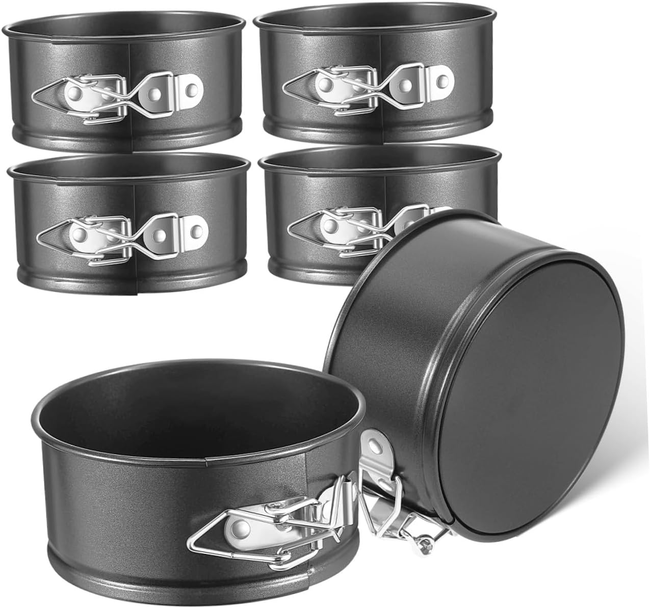 SHOWERORO 6pcs Mini Cake Pans Set, 4-inch round Carbon Steel Springform Baking Molds, Non-stick Coating for Homemade Cheesecake and Dessert Baking