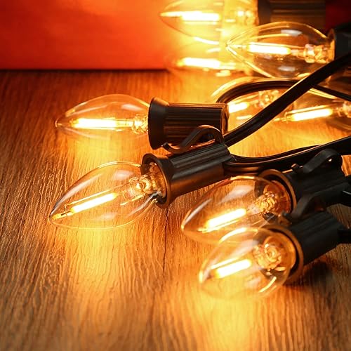 Miniatura 4 de Austin Coast - Paquete de 25 bombillas LED para noche, bombillas LED C7 para candelabro, base de candelabro E12, 0.6 W equivalente a 7 W, blanco