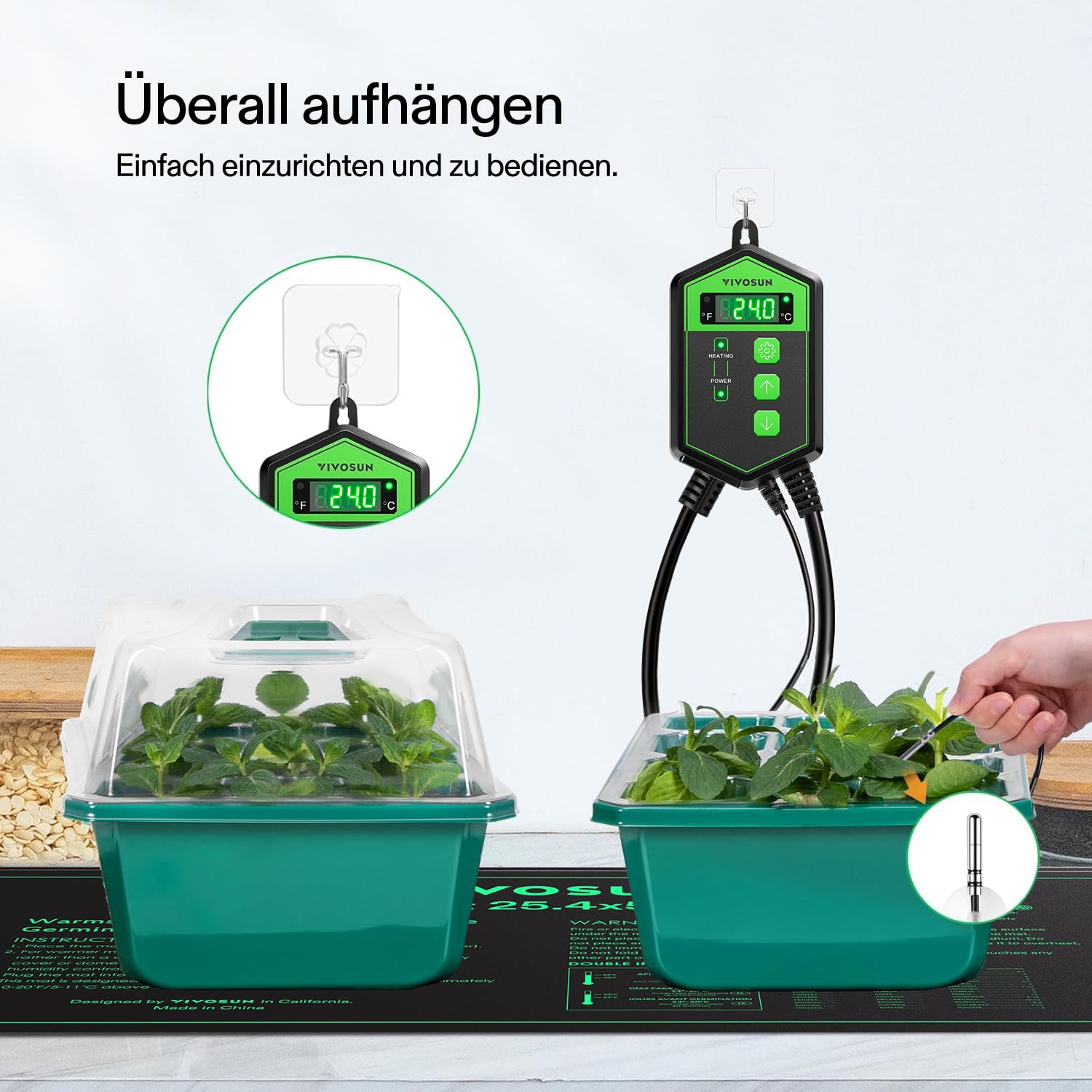 VIVOSUN Digitaler Heizmatten-Thermostat-Controller, 5-42°C, 1000W für Reptilien, Setzlinge, Keimung, Inkubation und Fermentation