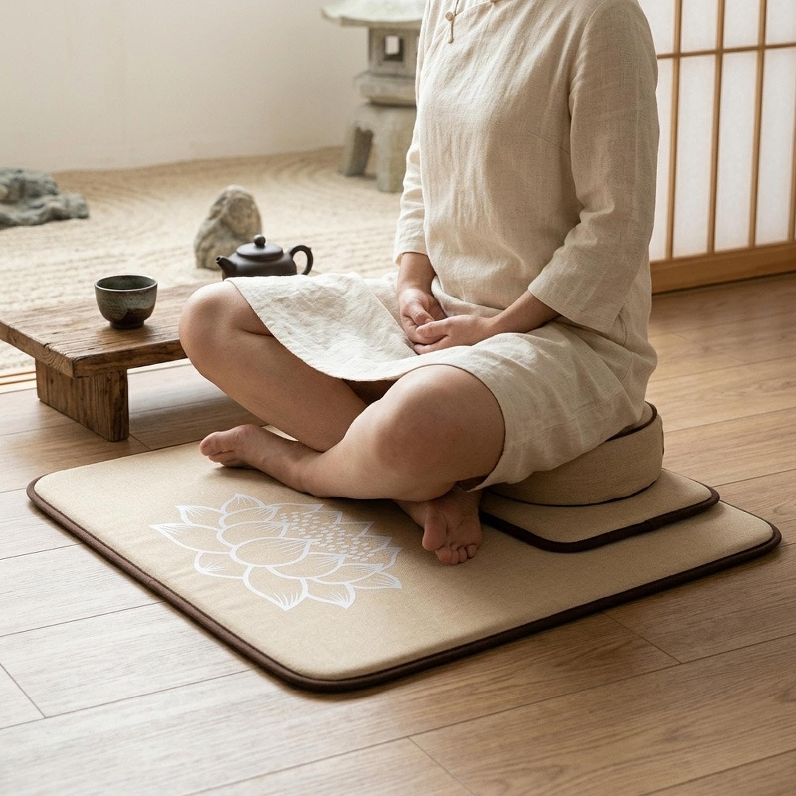 MagiDeal Coussin de méditation, tapis de sol japonais style tatami, coussin de pour, cadeau idéal pour la chambre à coucher en, Kaki, 80x80cm