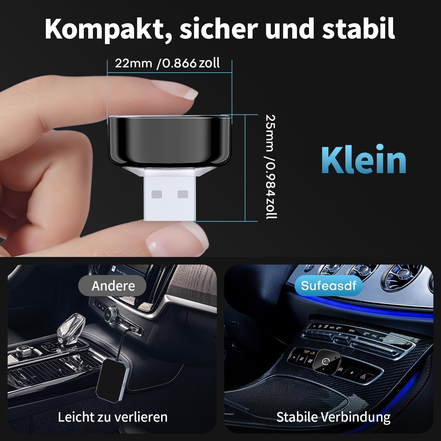 2025 Upgraded Wireless CarPlay Adapter – Bluetooth 5.3 & WiFi 6, Plug & Play USB-A mit USB-C Adapterkabel, stabile kabellose Verbindung ohne Verzögerung, kompatibel mit iPhone Android