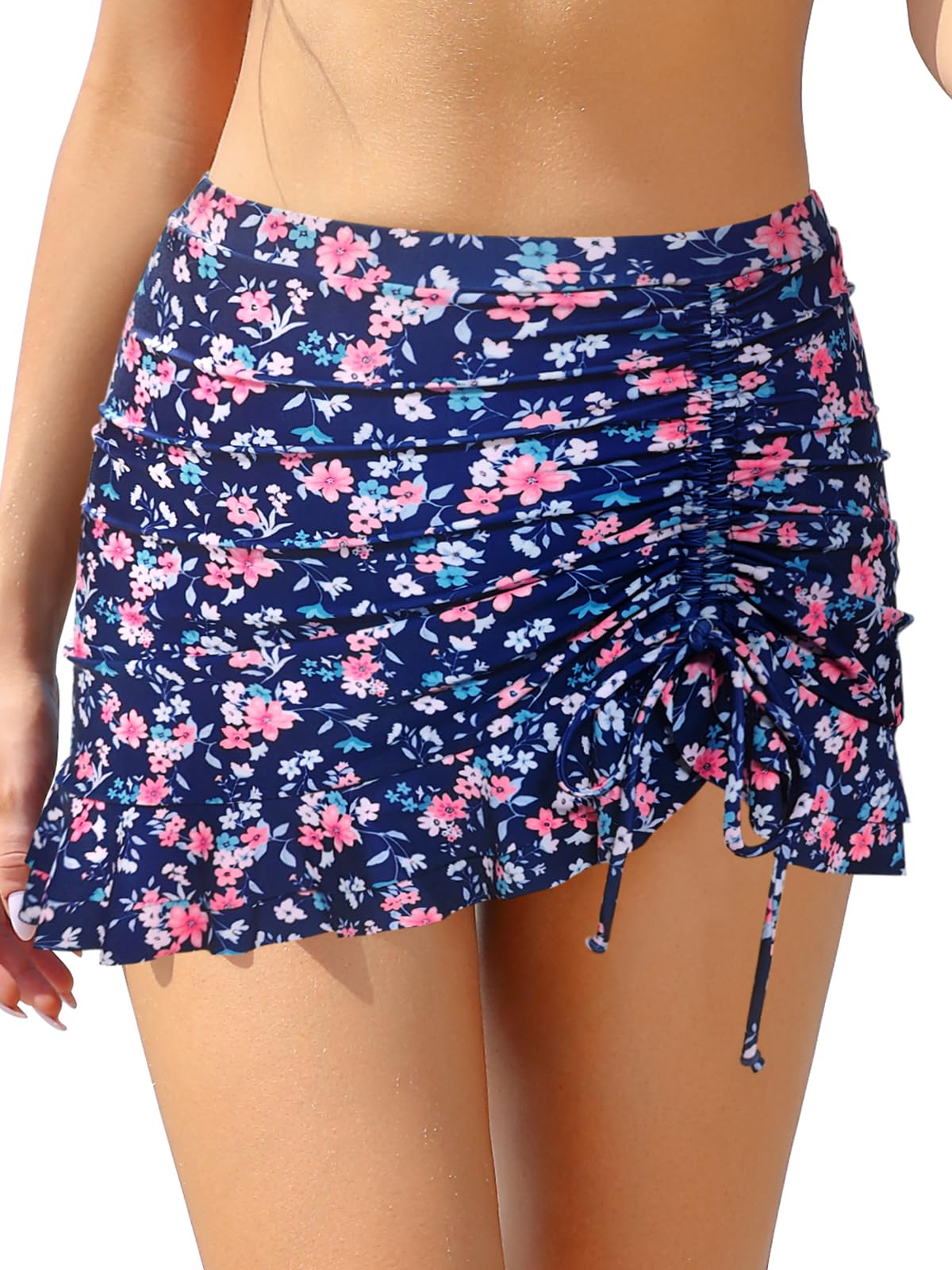SHEKINI Traje de Baño para Mujer Elegante Ruched Bikini Falda Corta Incorporada Pantalones de Bikini Deportivo Verano Falda de Baño con Cordón de Playa — view 9