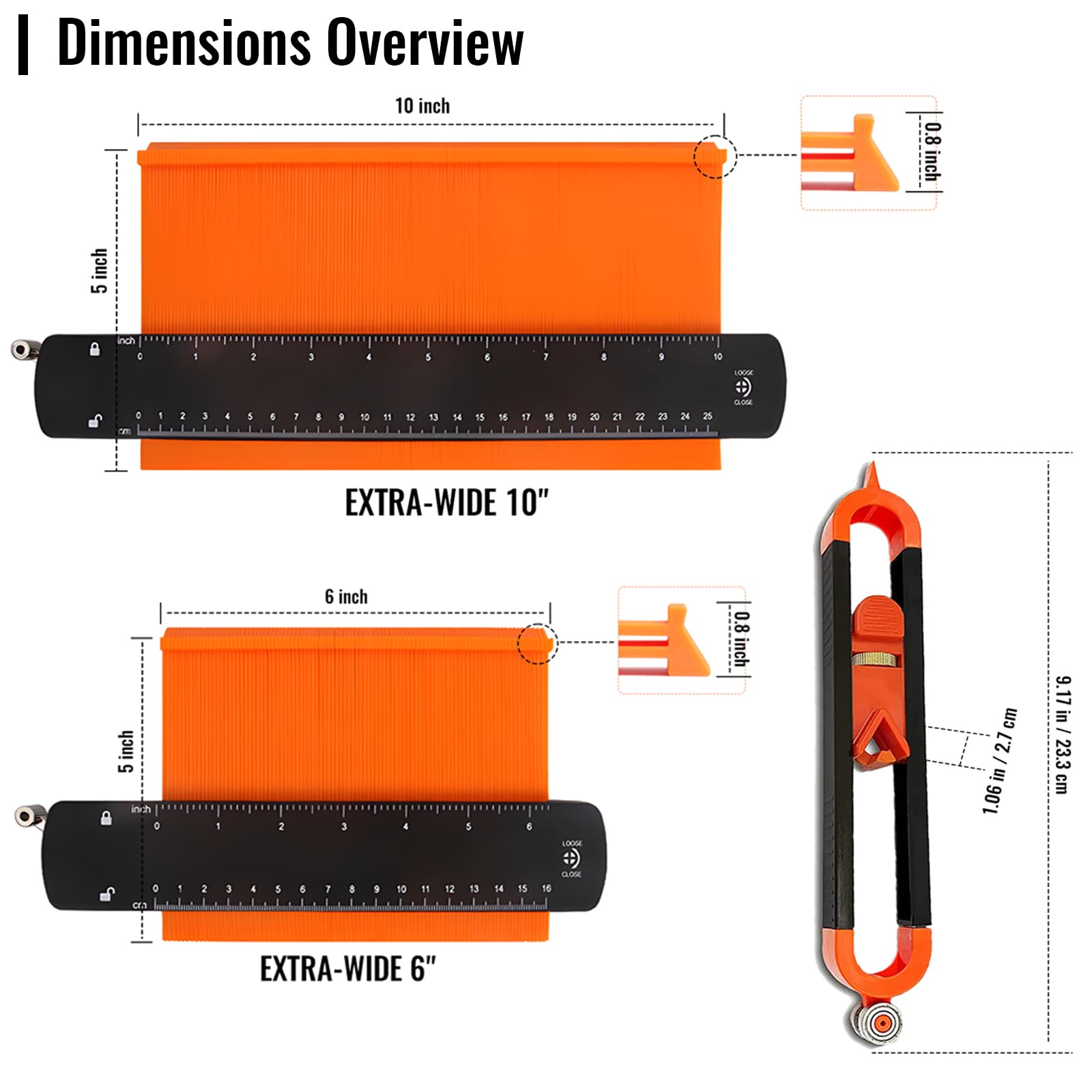 Herramienta de contorno de forma de calibre, herramienta de perfil de medidor de contorno con cerradura, herramientas de medición duplicador de formas para carpintería – 10 pulgadas y 6 pulgadas