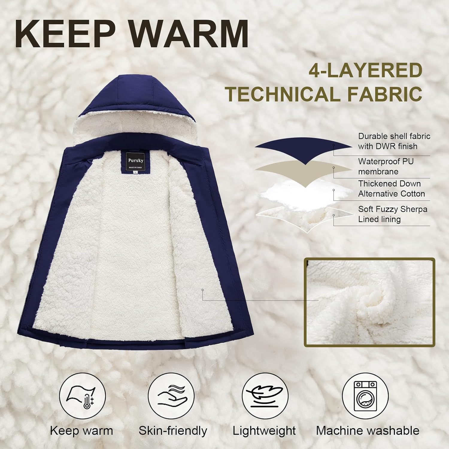 Pursky Women's Winter Vest Sherpa Fleece Lined Puffer Vest Warm Lightweight Sleeveless Jackets With Removable Hood - Image 4