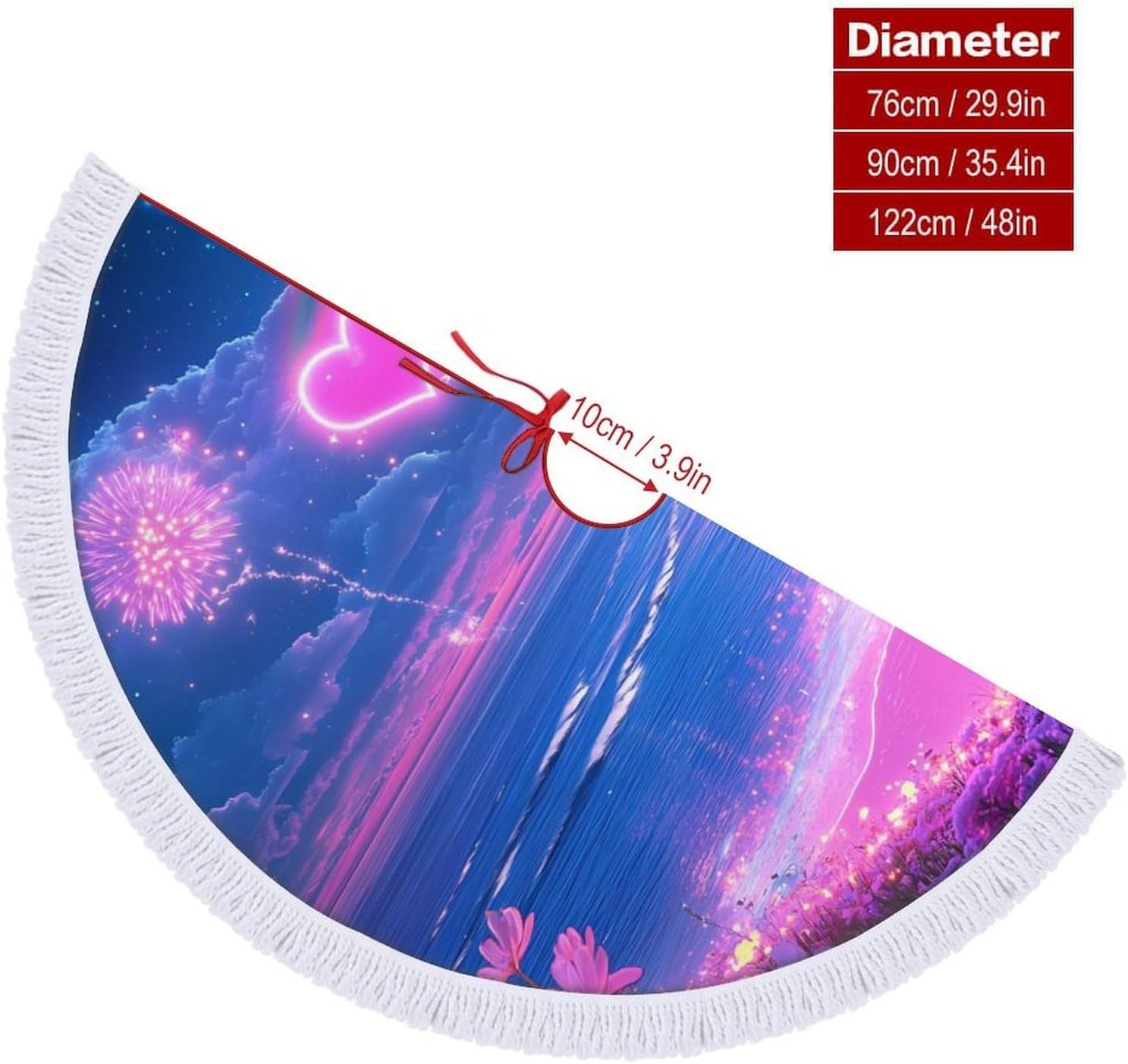 Rainbow 4th of July Fireworks Deer Christmas Tree Skirt Round Xmas Tree Mat Ornaments Tree Skirts with Tassels for Holiday Party