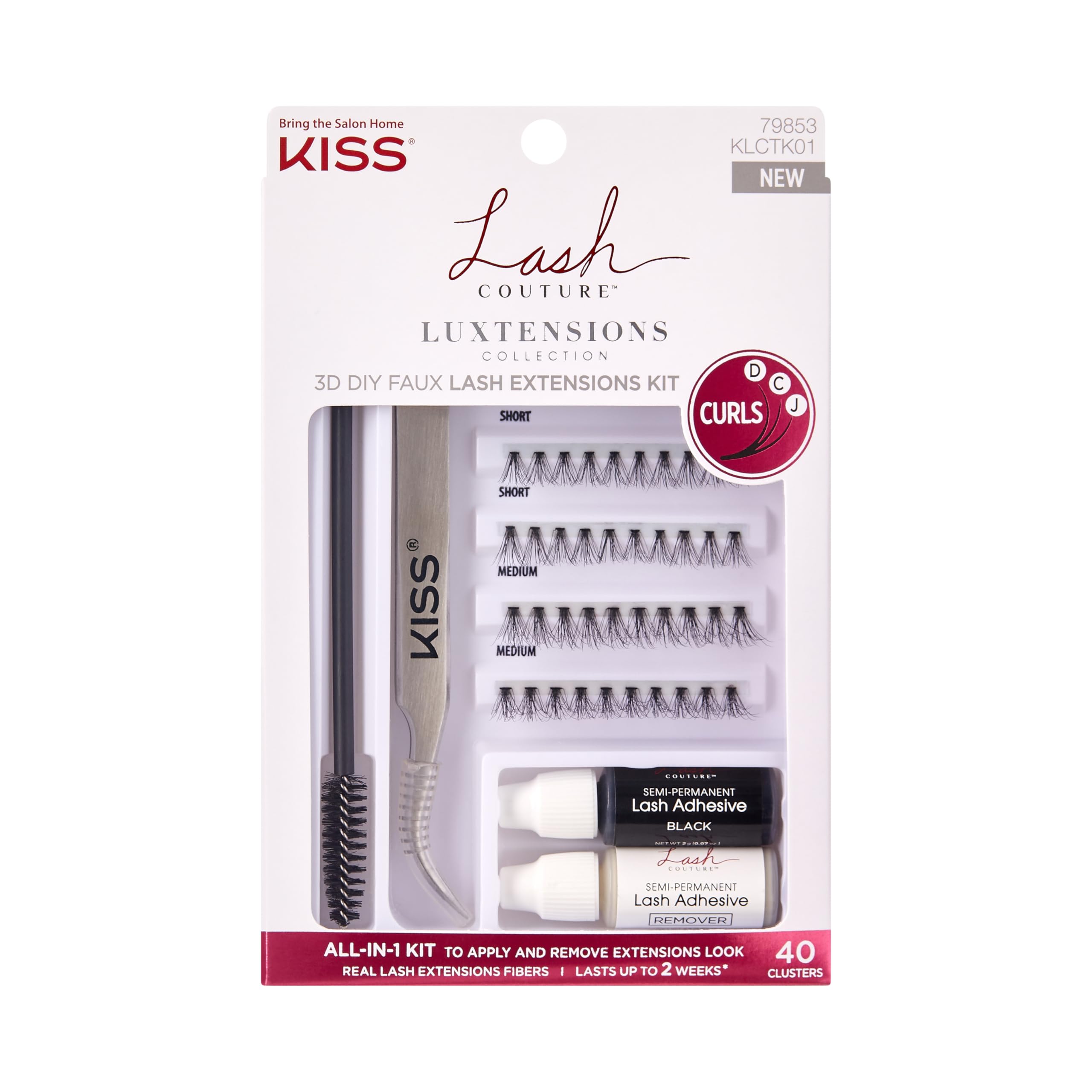 Kiss Lash Couture Luxtensions Collection 3D Diy Faux Lash Extensions Kit, With Semi-Permanent Lash Adhesive, Adhesive Remover, Precision Tweezer, Spoolie Mascara Wand, And 40 Lash Clusters