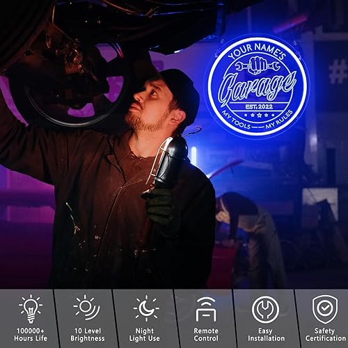 Miniatura 7 de Letrero de neón de garaje personalizado para decoración de pared, luz de neón de garaje personalizada con atenuador remoto, letreros LED de arte 3D