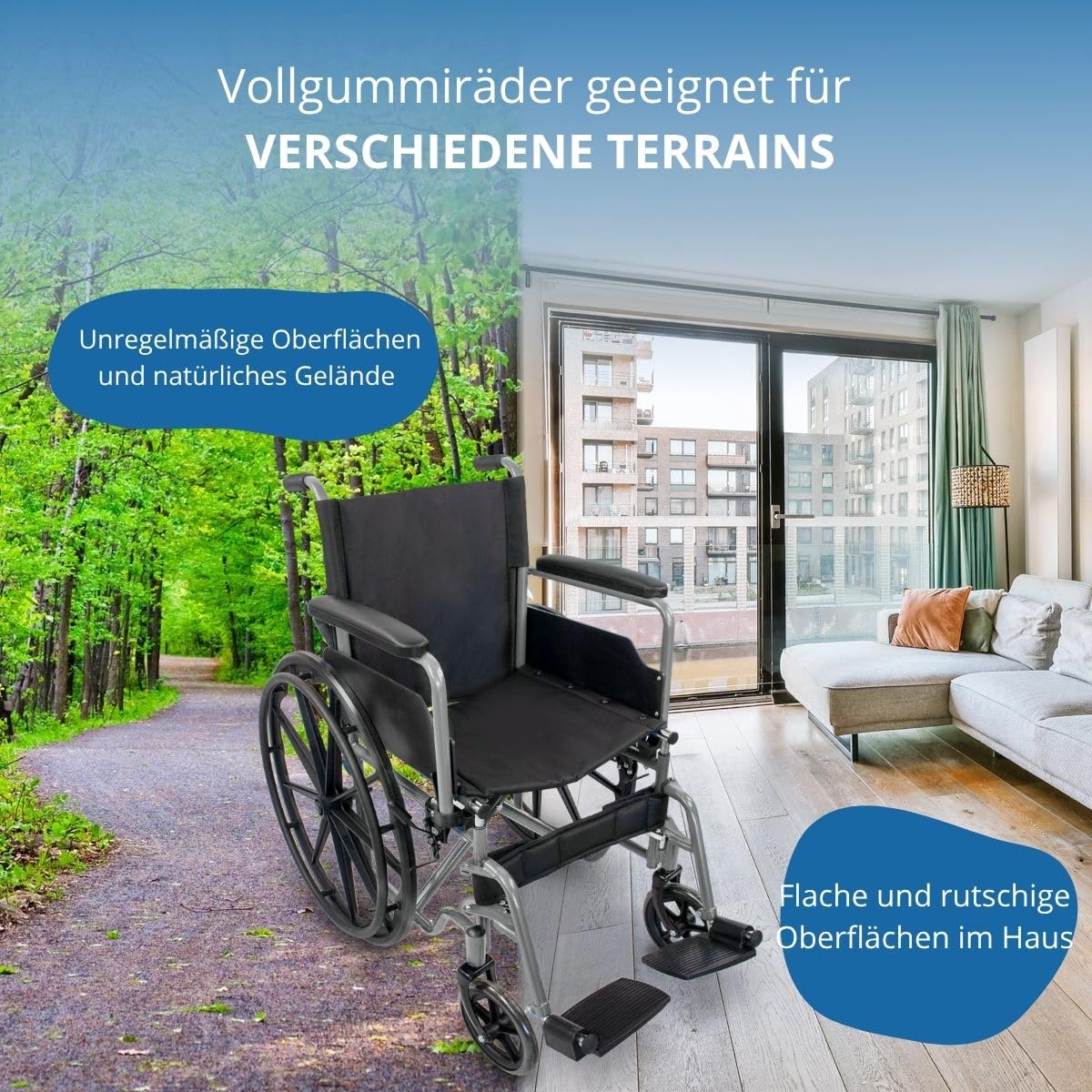 Mobiclinic®, Rollstuhl faltbar, Selbstfahrend, Schnellspanner-rollen auf knopfdruck, Robust, Sitzbreite 46 cm, Klappbare fußstütze und armlehnen, Bremshebel, Reifen 24 ", Für behinderte, Marsella