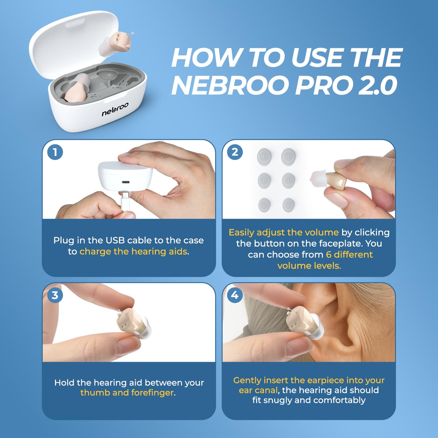 PRO 2.0 Hearing Aids | Comfortable Fit | 16 Hour Battery Life | Hearing Amplifier For Seniors & Adults to Combat Hearing Loss
