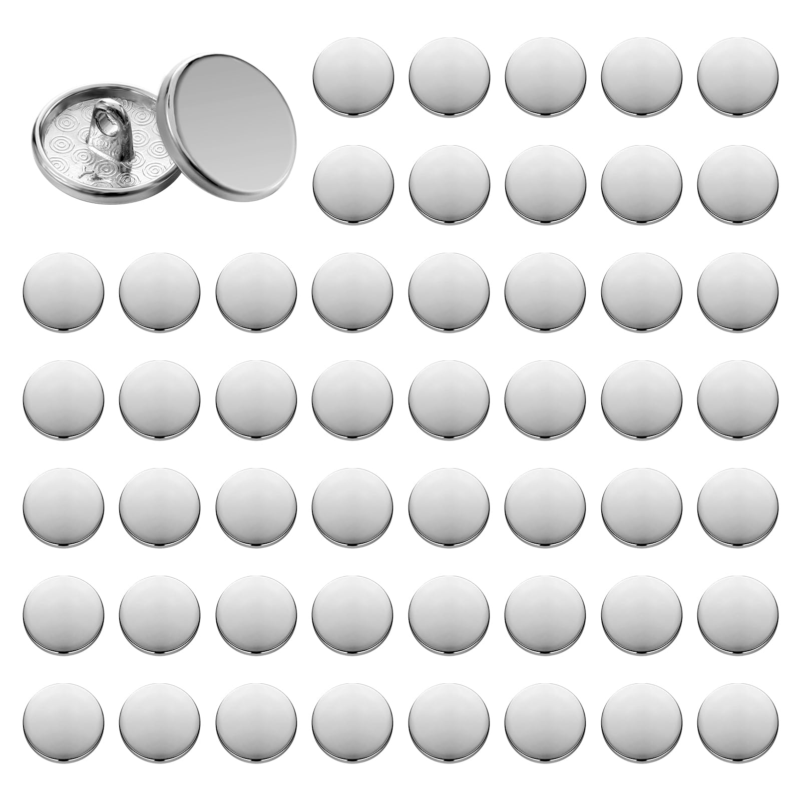 Metal Buttons, 50 Pcs Silver Round Flat Buttons Vintage Sewing Buttons Accessories for Men Women, Blazers Shirt Sport Coat Uniform Jacket Suits DIY Sewing Clothes Trousers Handcrafts (15mm)