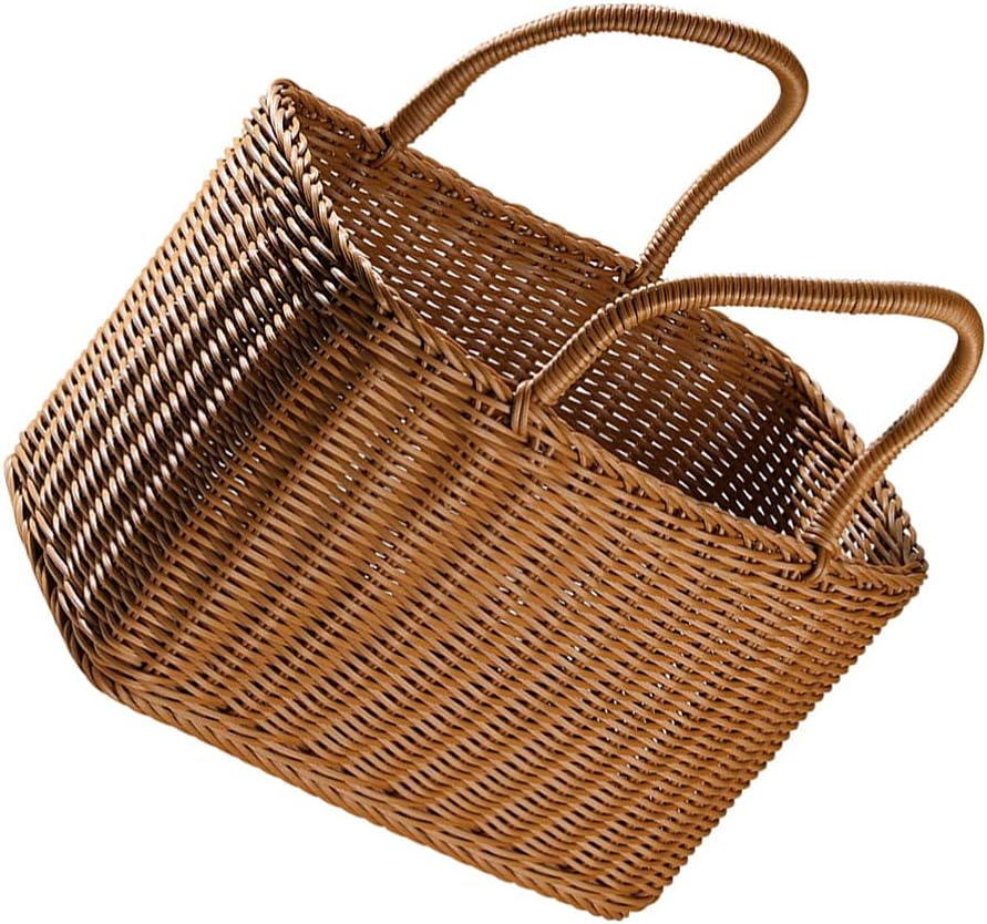 Big Picnic Basket with Handle, Plastic Baskets for Gifts Empty, Woven Imitation Rattan Baskets, Gift Storage Basket for Camping, Birthday, Wedding,Picnic, Party