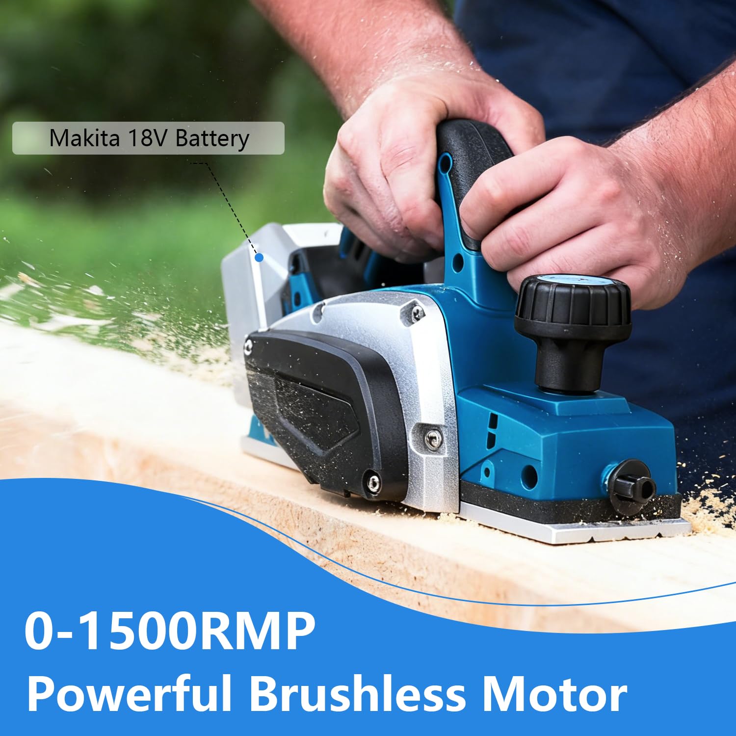 Cepillo eléctrico para madera, cepillo inalámbrico compatible con Makita 18 V batería, 15000 rpm cepilladora para trabajar la madera de puertas y muebles de casa (sin batería ni cargador)
