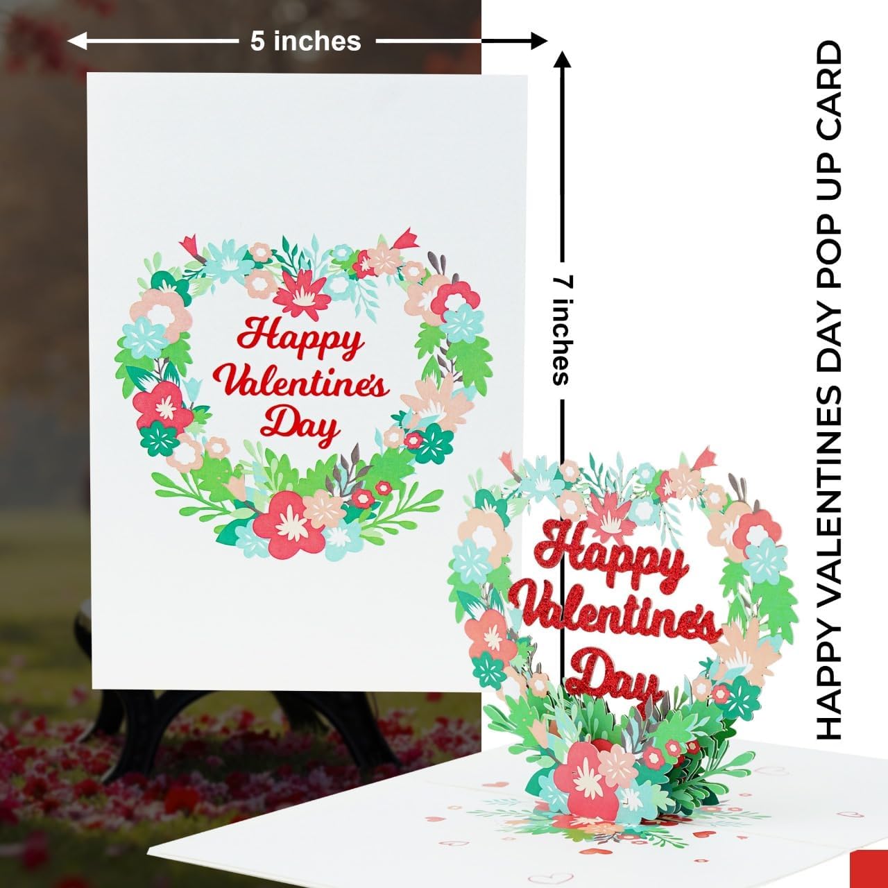 iGifts And Cards 3D Happy Valentine's Day Floral Heart Wreath Pop Up Card with Notecard Romantic Card for Wife or Girlfriend Anniversary Mothers Day Everyday Love 5 x 7 - Image 7