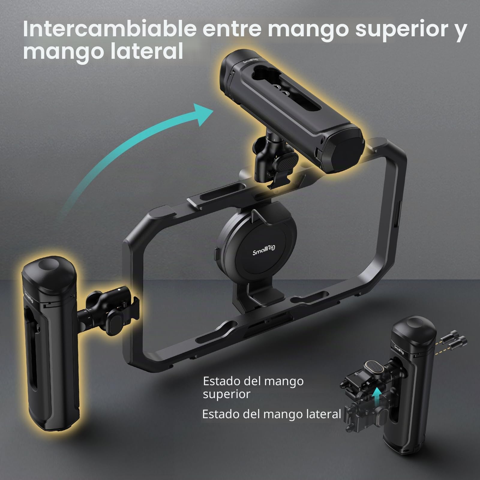 SMALLRIG Rotatable Quick Release Side Handle for SMALLRIG Quick Release Phone Cages, Aluminum Phone Cage Handle Grip with Infinite Rotation, Quick Release Adapter and Built-in Cold Shoe - 4403B