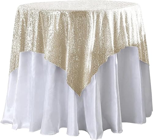 Mantel cuadrado de lentejuelas color champán, 50 x 50 pulgadas, mantel de fiesta brillante y elegante, para decoración de mesa de boda, cumpleaños,