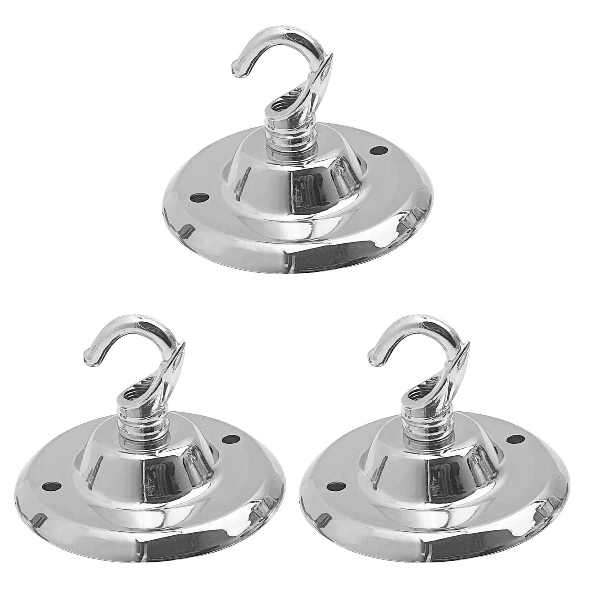 LEDSone Vintage 3 Pack Ceiling Rose Hook Plate Metal Chrome 75mm Chandelier Light Fitting with Pre-Drilled Holes for Mounting Chandliers Pendant Lights Wall Lamps Hanging Lights Planters