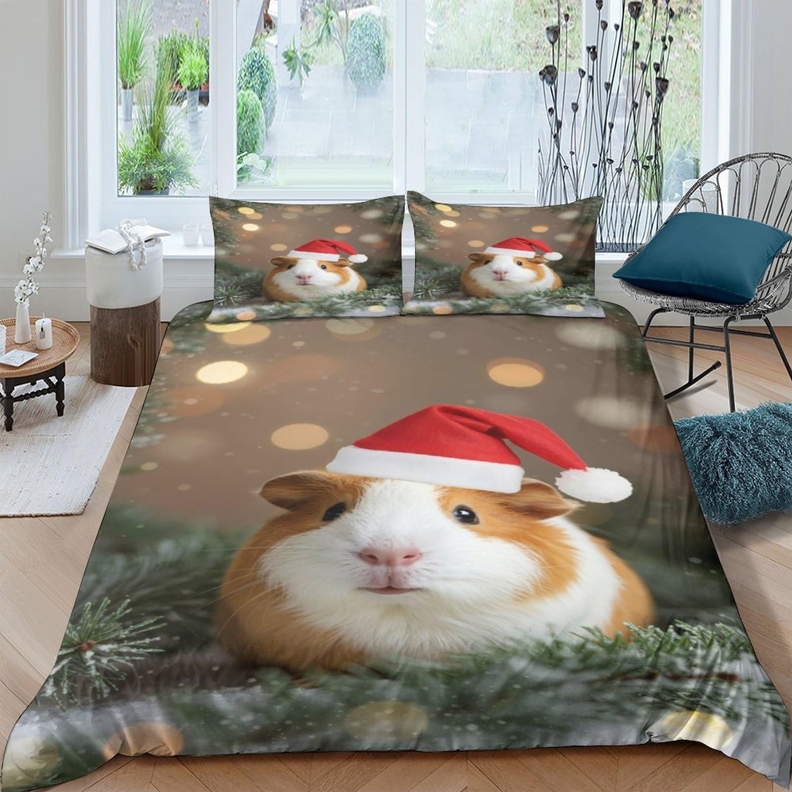 Ctjqhvkz Style-2 3D Printed Christmas Guinea Pig Fitted Sheet Microfiber Soft Bed Cover For Bedroom Dorm Mattress Protection Decor Single（135X200cm）