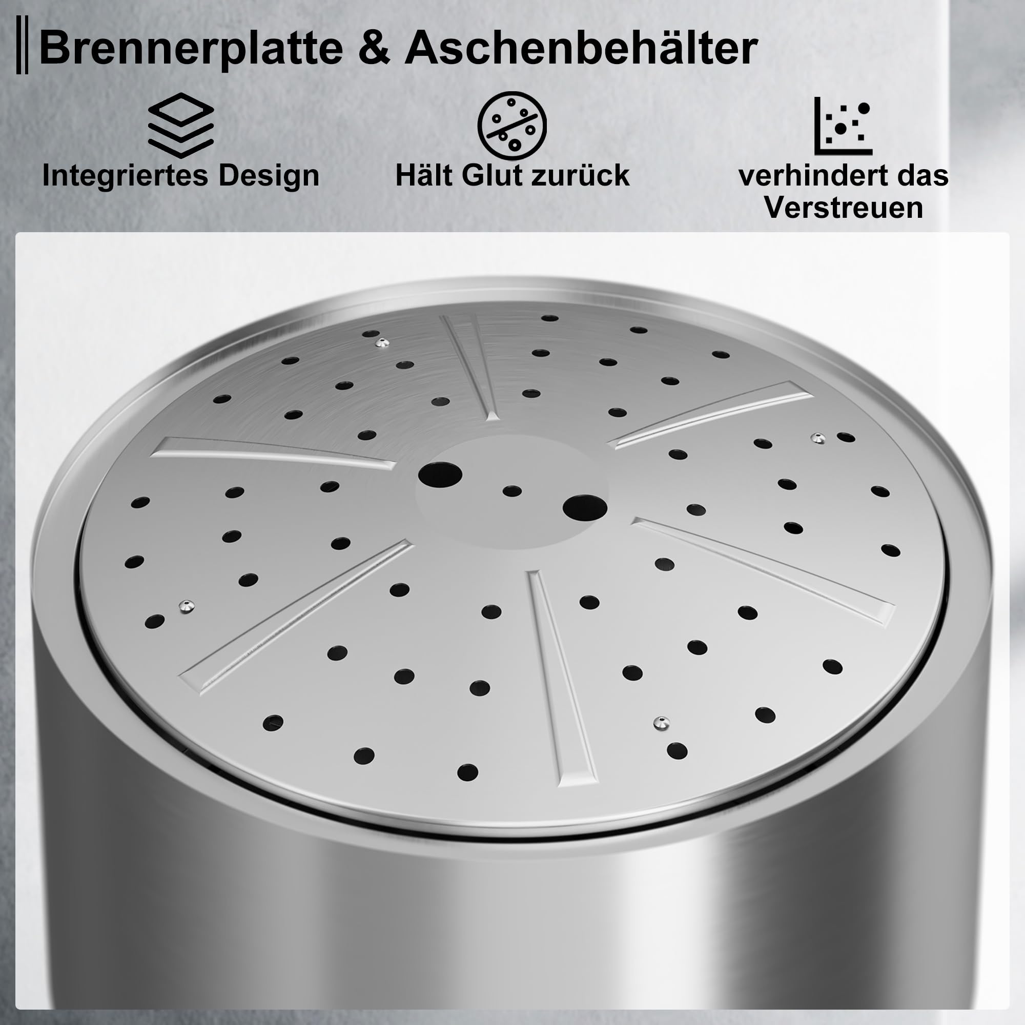 50 cm Rauchfreie Feuerschale Edelstahl, Feuerschalen für den Garten, Feuerstelle Outdoor Camping Fire Pit, Abnehmbare Ascheplatte, mit Schürhaken & wasserdichte Tasche, Silber