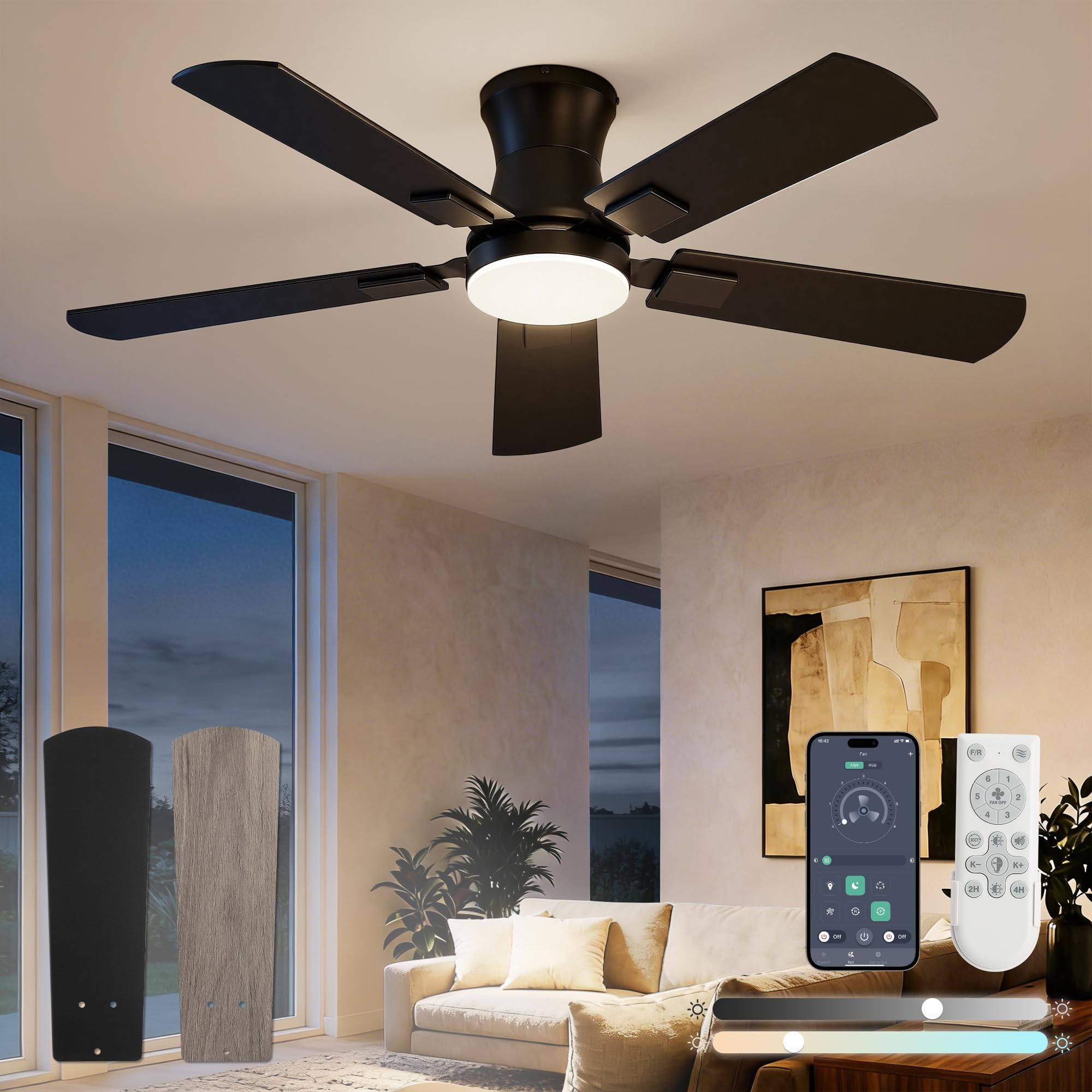 Fanbulous 42 inch Ceiling Fan with Light, Low Profile, App & Remote Control