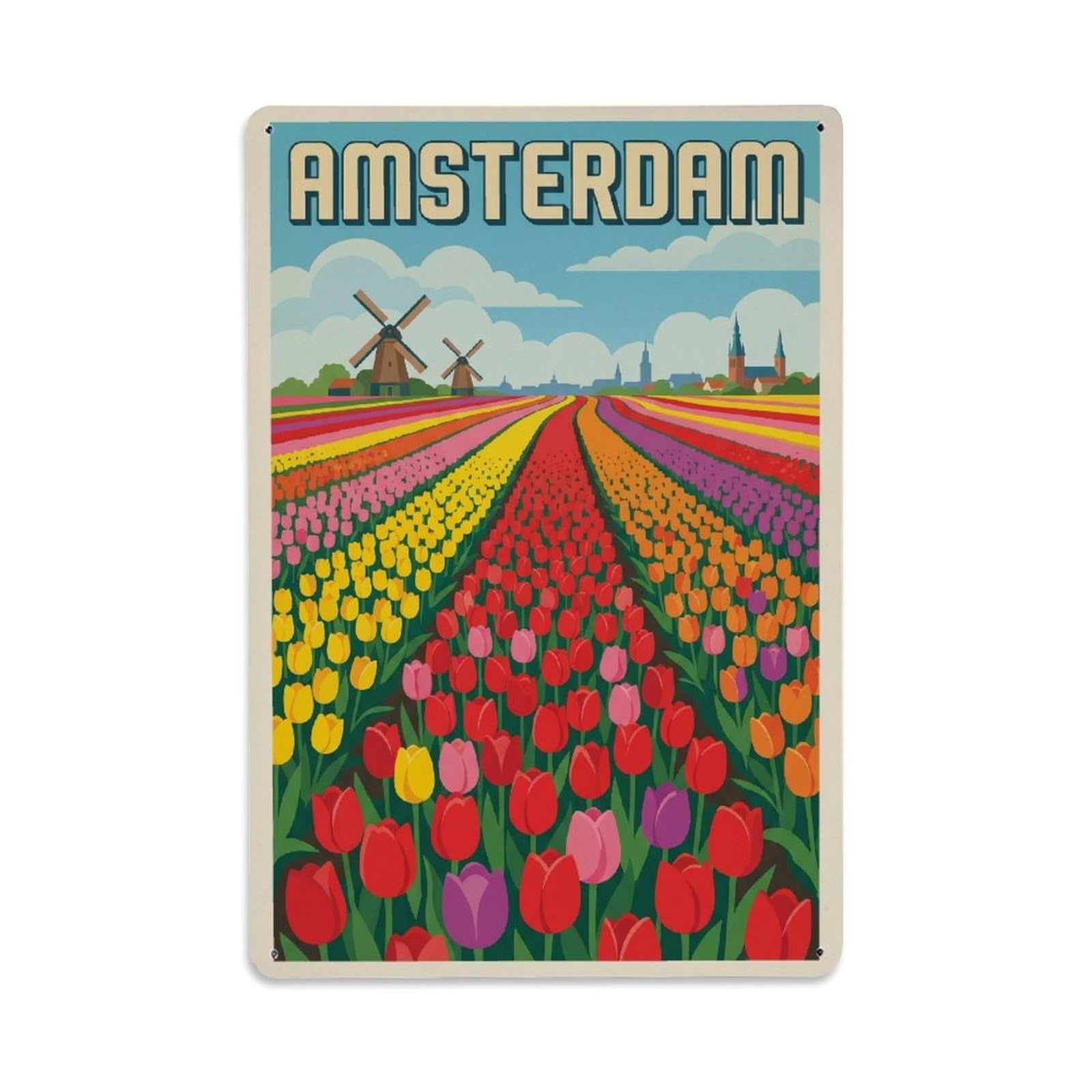 Okngb Style Tulip Retro Countryside Amsterdam Travel Landscape Metal Tin Sign Plaque Wall Decor For Cafe, Man Cave, Club Bar, Office, Home Garden Round Metal Poster 8X12inch