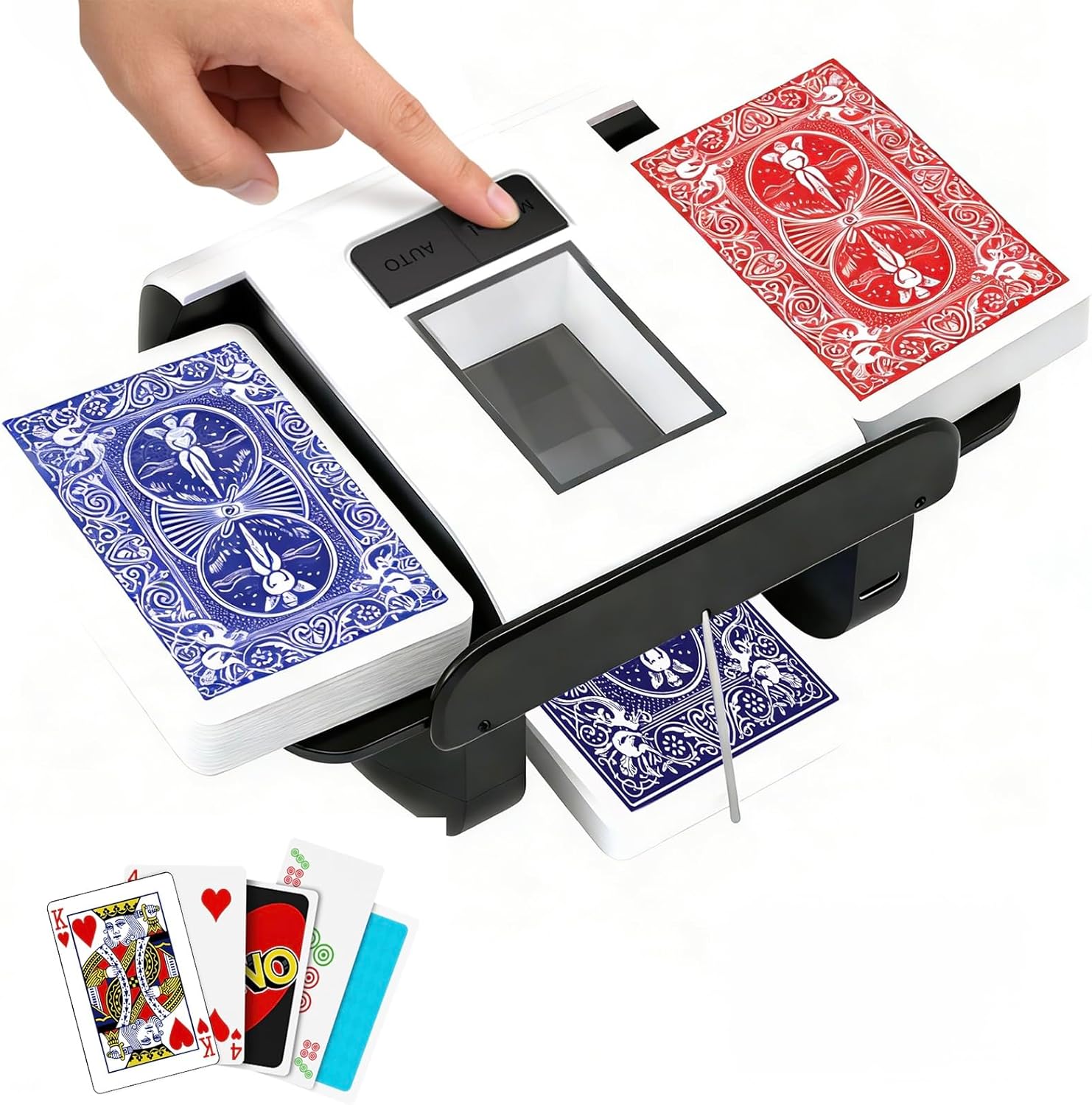 Automatic Rechargeable Card Shuffler Machine for 1-2 Decks, Low Noise Dual Mode Electric Card shuffler for UNO, Texas Hold’em, Blackjack, Skip-Bo, Phase 10