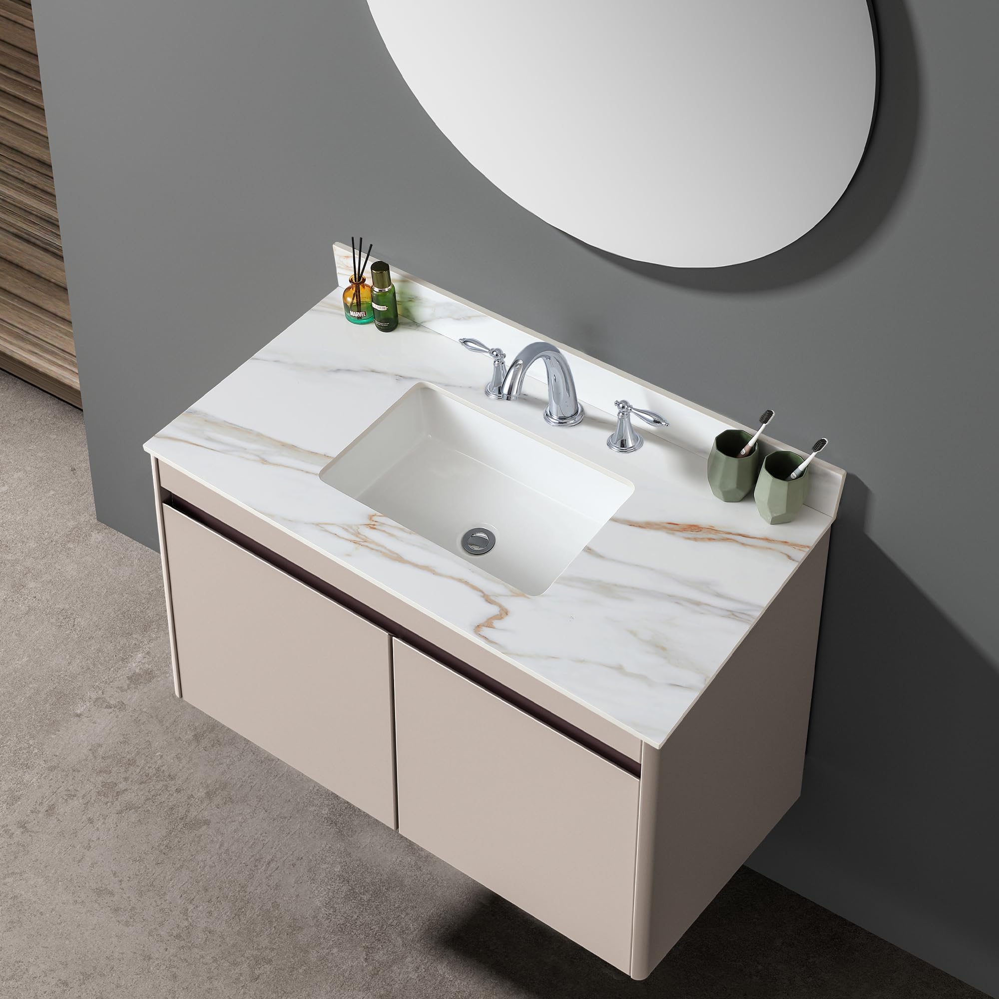 Runboll Bathroom Vanity Top 43' x 22' Sintered Stone with Rectangle Under-Mount Ceramic Sink