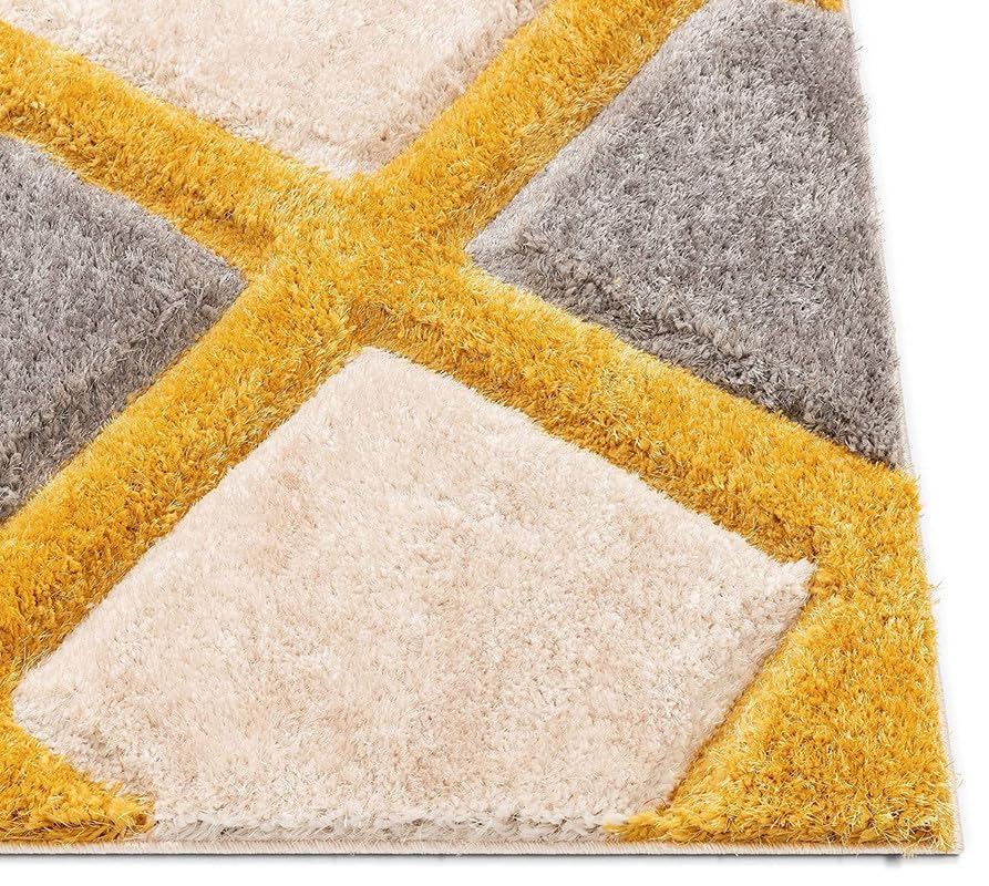 Image of RUG ERA Shaggy Carpet for Living Room 7X10 FEET Fluffy Rug for Bedroom Floor Modern Non-Slip Floor Mat & Galicha for Home Decor | Cozy Area Carpet (Silver YLW)