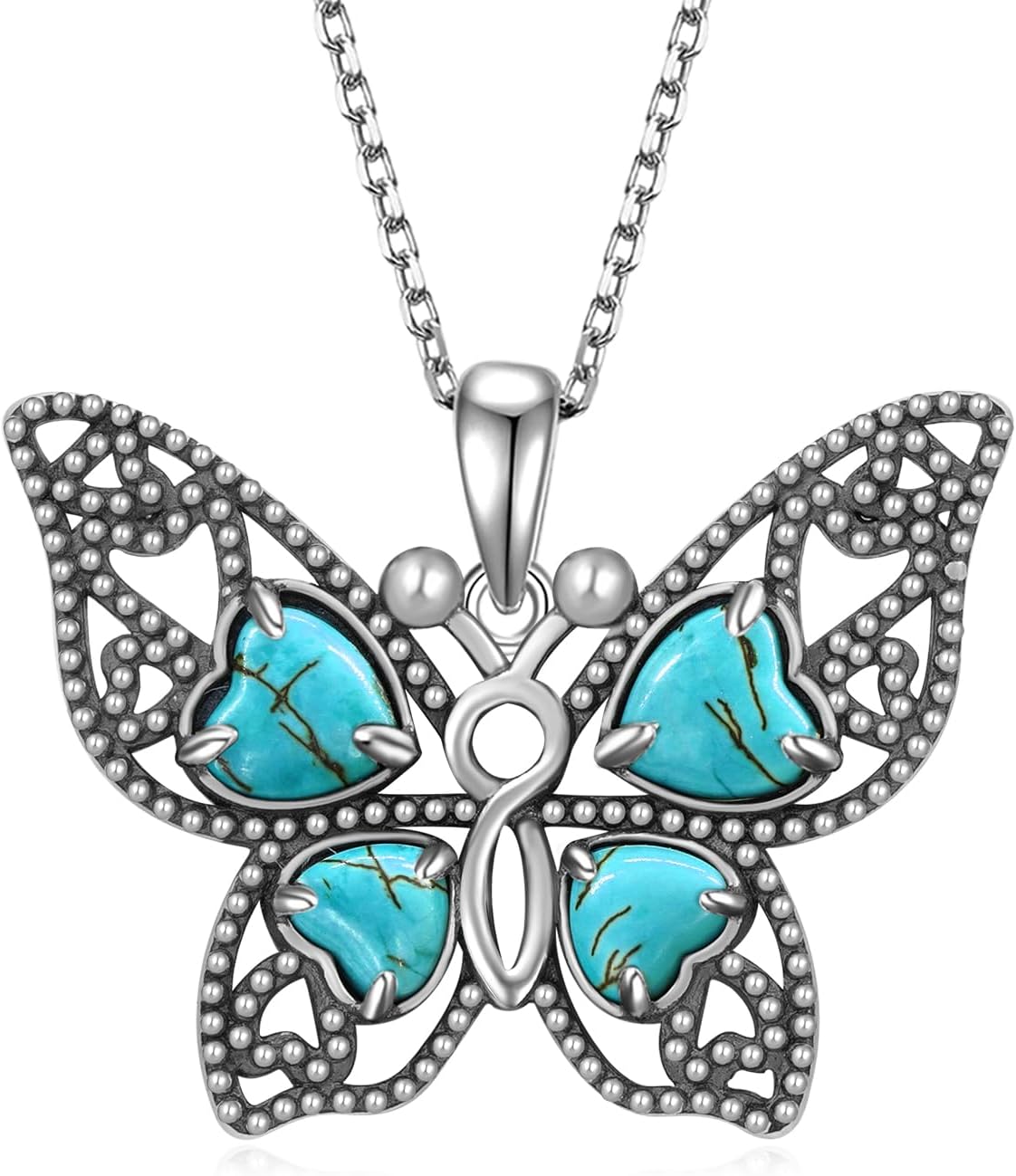 Genuine Turquoise Necklaces for Women 925 Sterling Silver Western Necklace Butterfly Real Turquoise Jewelry for Women