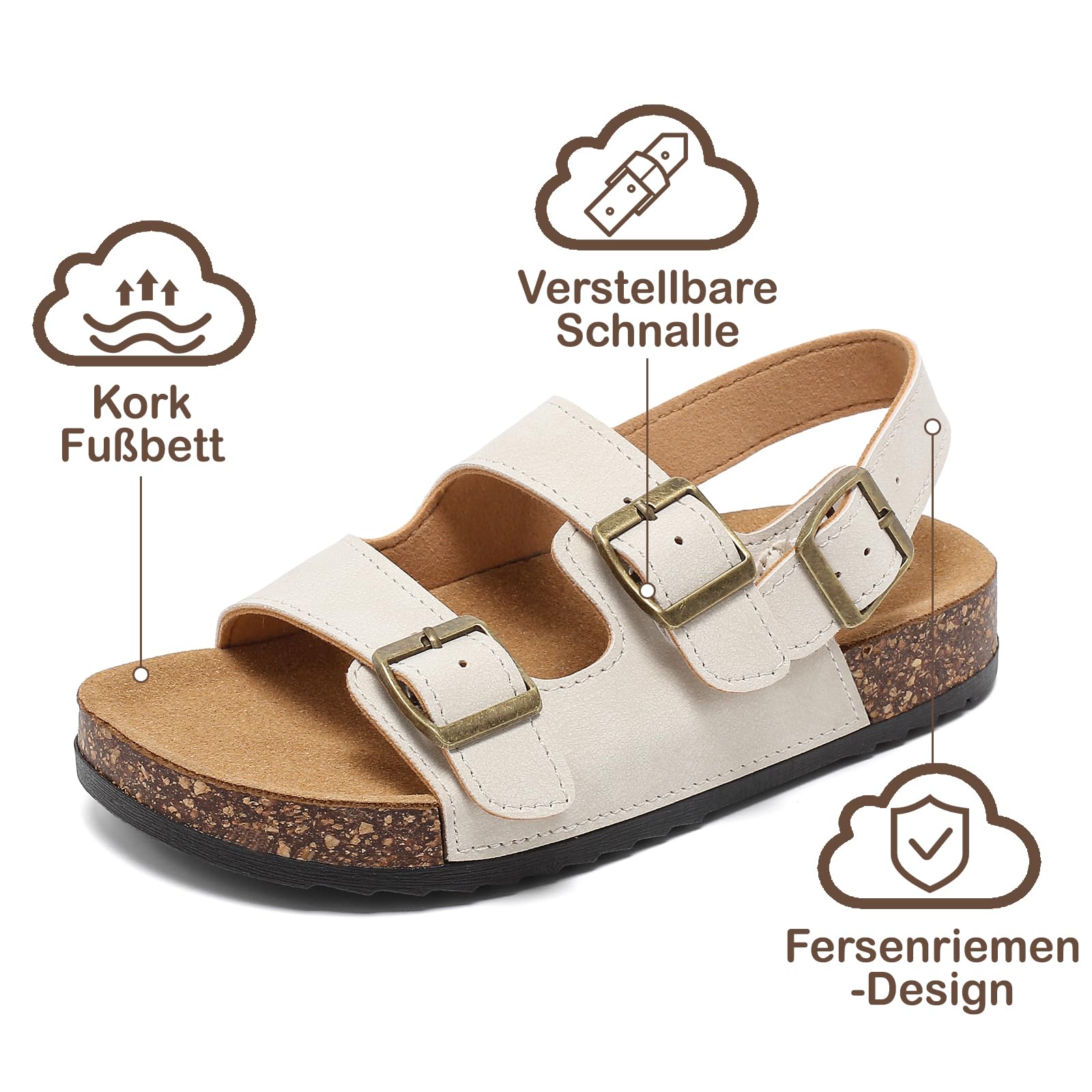 Sandalias de Niñas Niños Unisex con Corcho, Ajustables Doble Hebilla Verano Zapatillas Cómodas y Ligeras Mules Zapatos para Playa