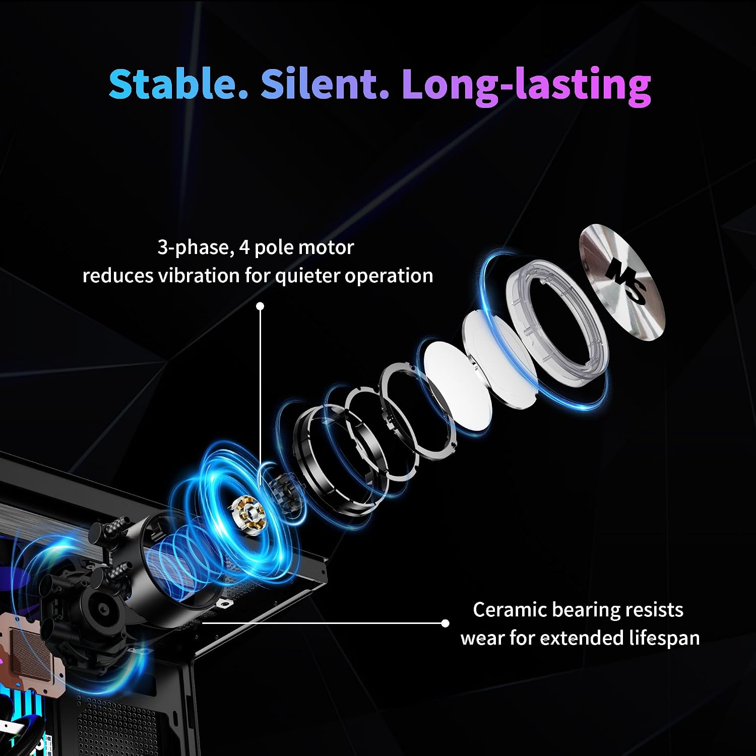 Minorsonic CPU Cooler 240mm Aio, Liquid Cooler CPU Low-Noise AMD AM5/AM4, Refrigeracion Liquida Water Cooling Systems, Intel LGA 1851/1700 PC Water Cooler 2 x 120 mm PWM Fans Black - 4