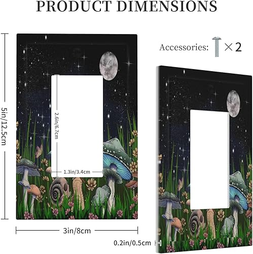 Miniatura 5 de Placa decorativa de pared con diseño de hongos, plantas, hojas, caracoles, luna, luz de luna, bosque de 1 banda, placa de pared decorativa GFCI para