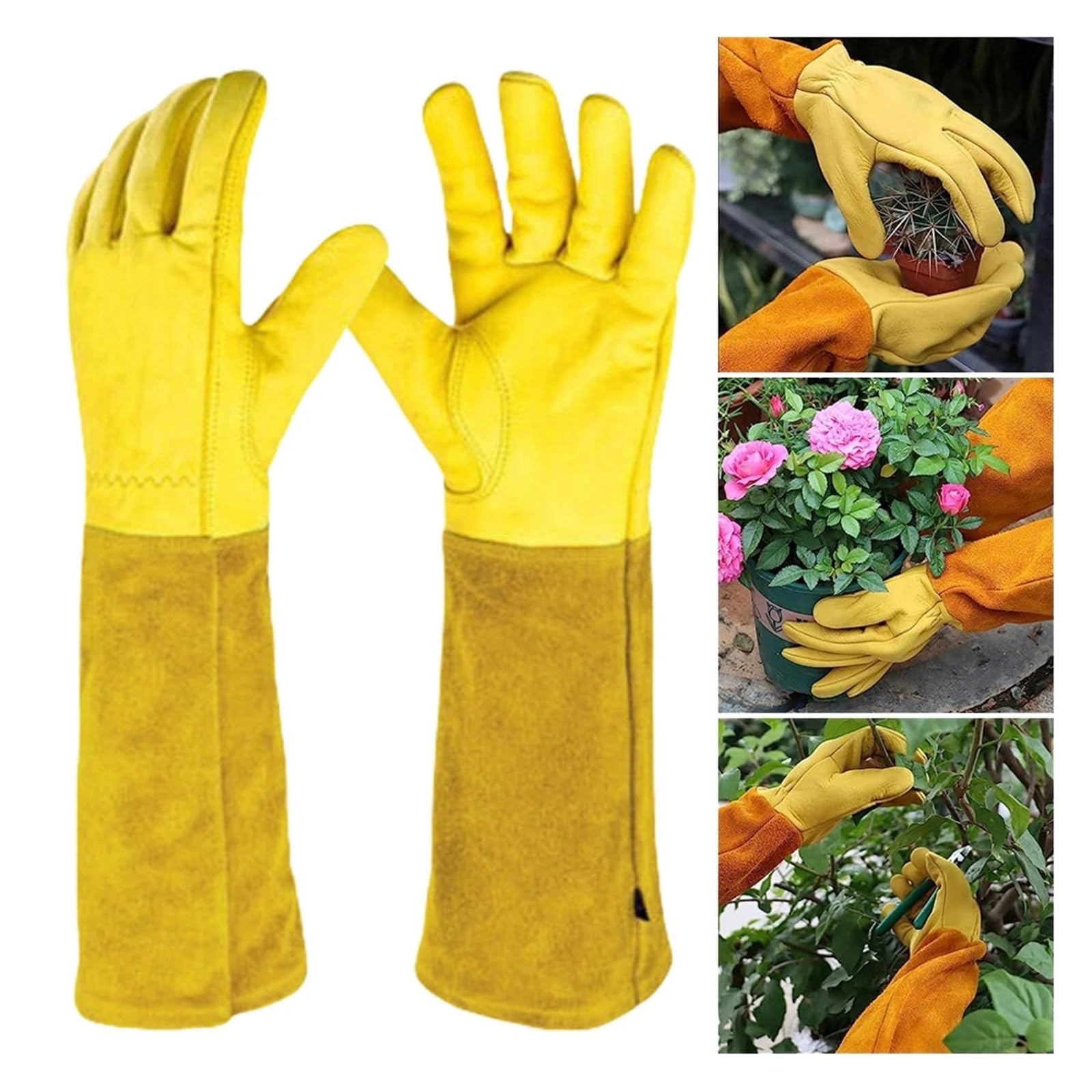 Generico 1 paio di guanti da giardinaggio lunghi a prova spina, lavoro in pelle traspirante, protezione del, gomito, miglior giardino(XL)