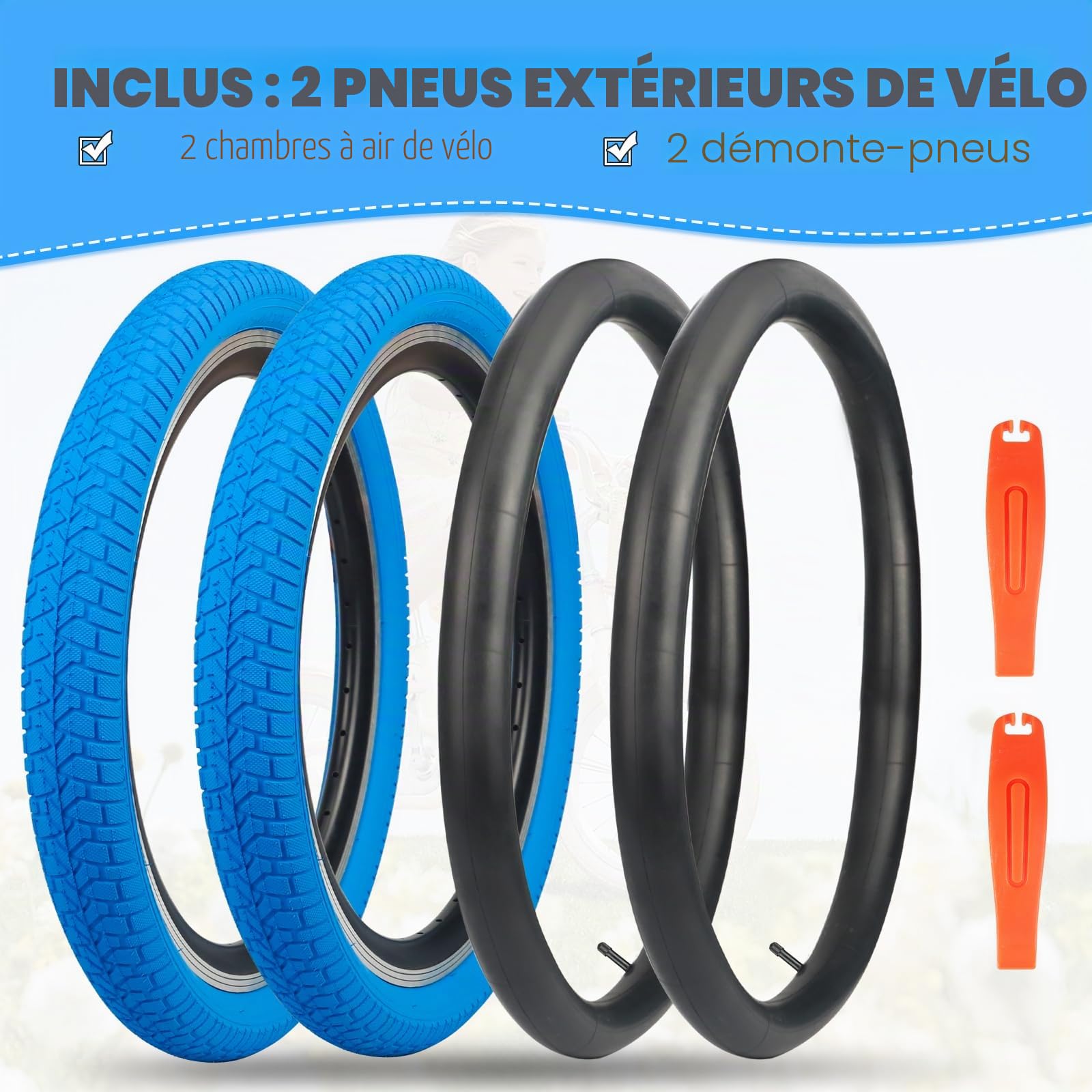 WEEROCK Lot de 2 pneus de vélo de 50,8 cm, 50,8 x 2,125, Pneu de Rechange Pliable avec Chambre à air de 50,8 cm, pour vélos de 20", VTT, BMX