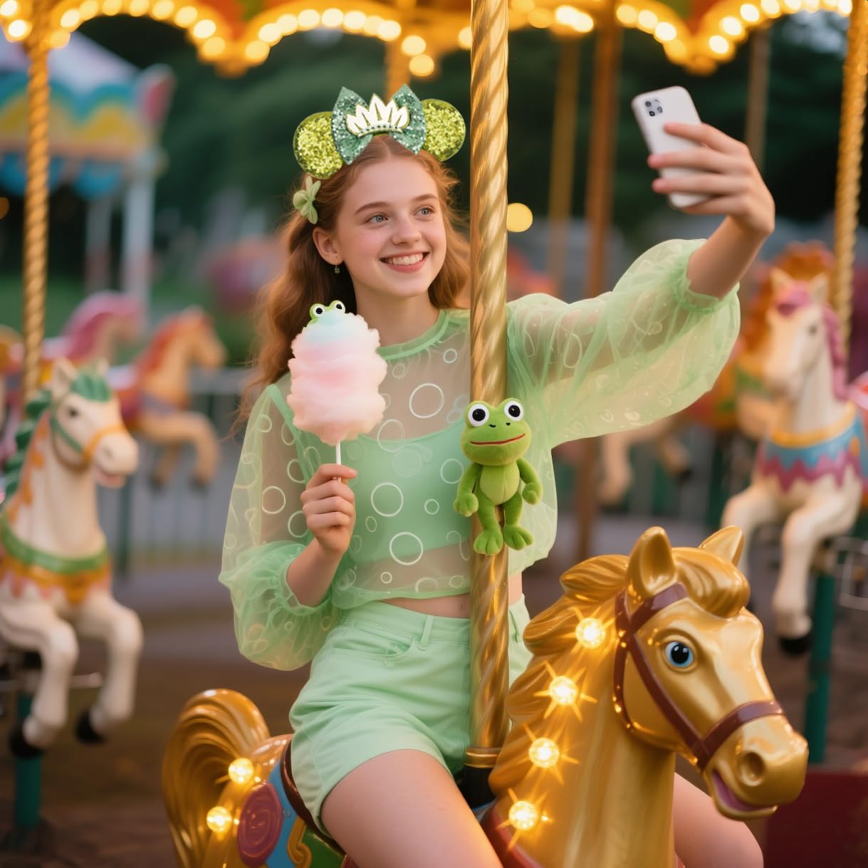 bianbaistar Enchanted Green Sequin Mouse Ear Headband with Leaf Crown - Princess-Inspired Accessory for Theme Parks & Royal Celebrations